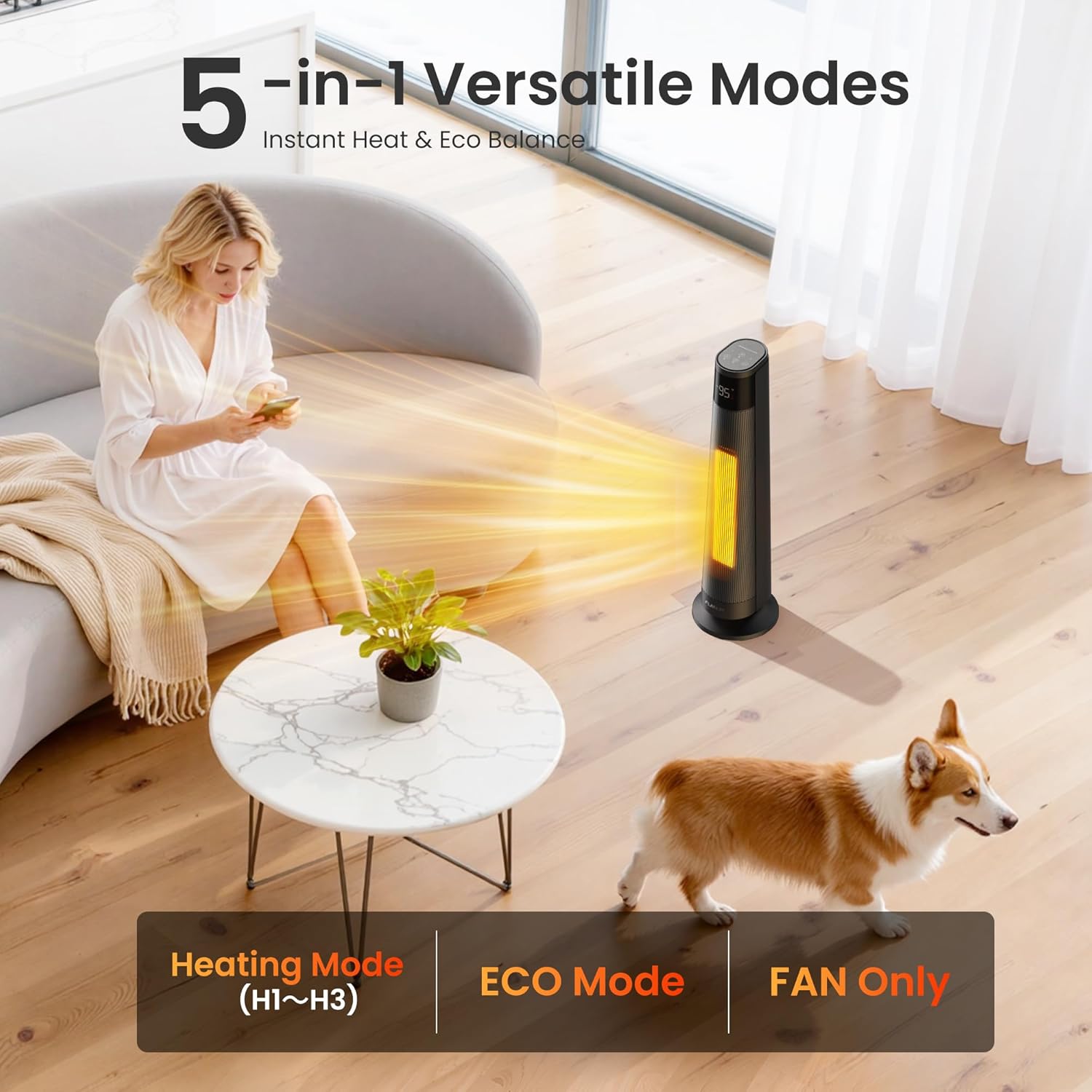 1500W Space Heaters for Indoor Use Large Room, WIFI Electric Heater with Voice C...