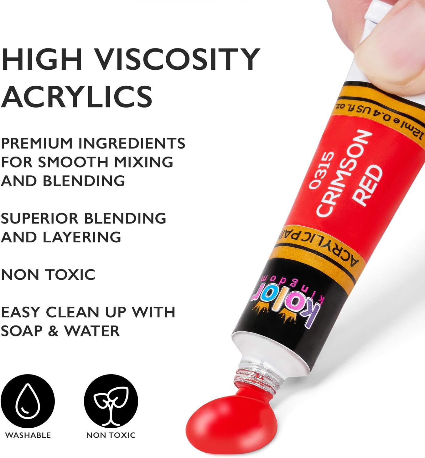 Acrylic Paint Set 24 Colours Canvas Paints Kit with 3 Paint Brushes for Crafts,K...