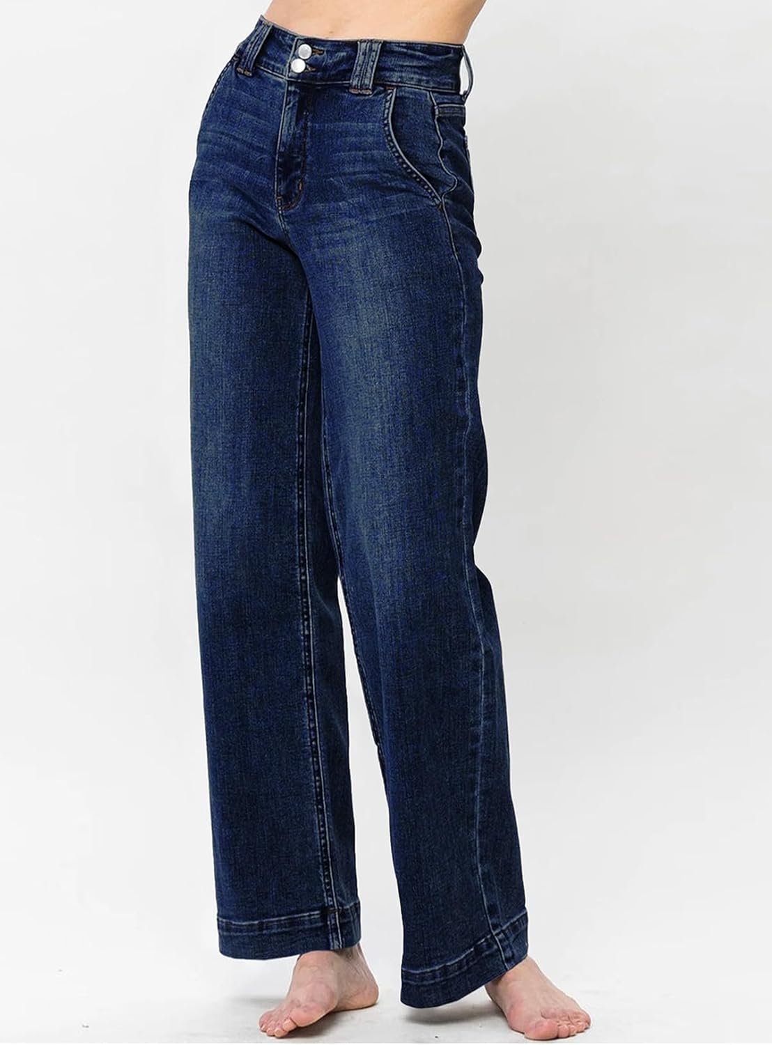 Astylish Women's Jeans, High Fashion High Waisted Jeans, Unique Wide Leg Straigh...