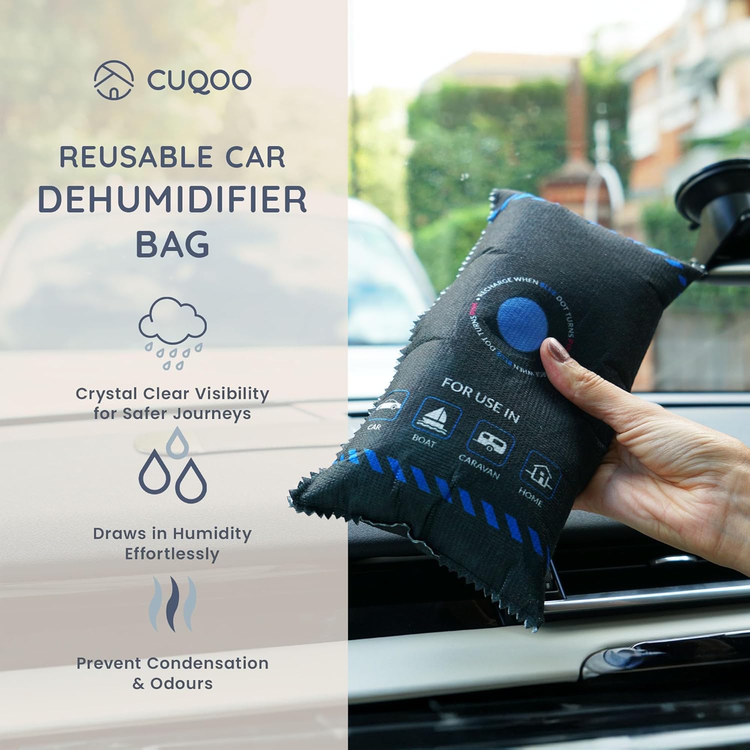 CUQOO 1KG Car Dehumidifier Bag – Reusable Moisture Absorber for Car Interior wit...
