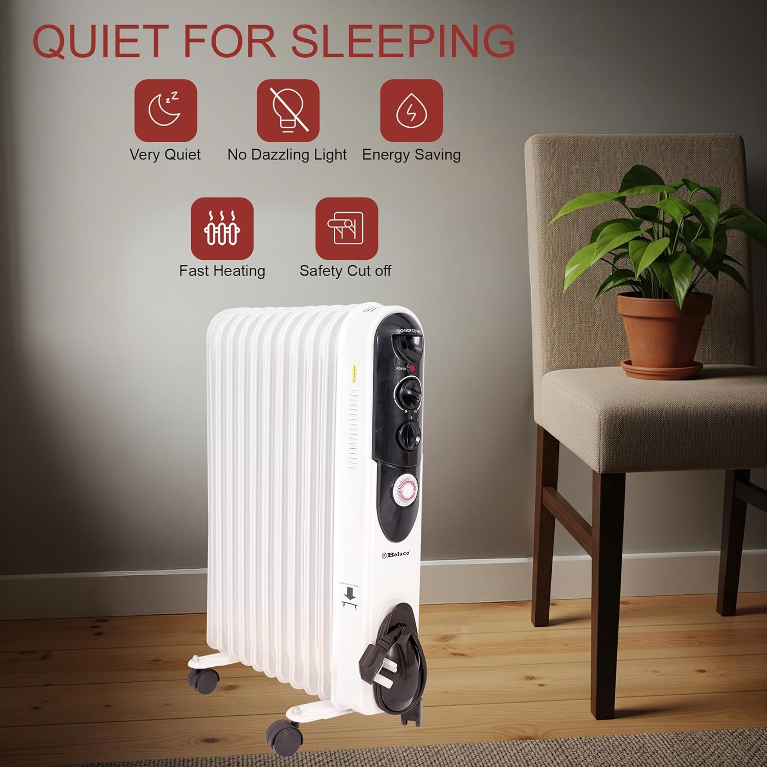 Belaco 2500W Oil Filled Radiator Heater with 24H Timer, Portable Electric Radiat...