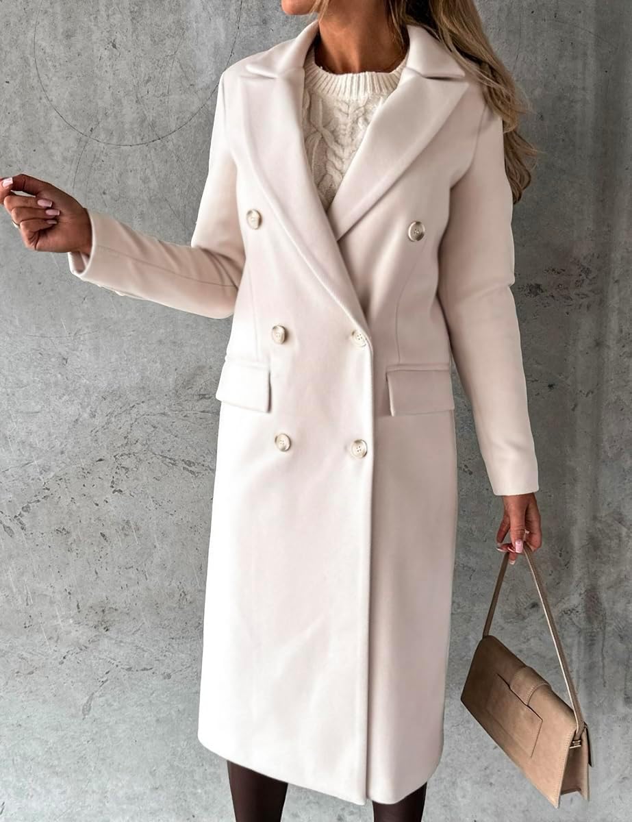 IDEALSANXUN Womens Long Wool Coat Double Breasted Trench Coat Fall Winter Clothe...