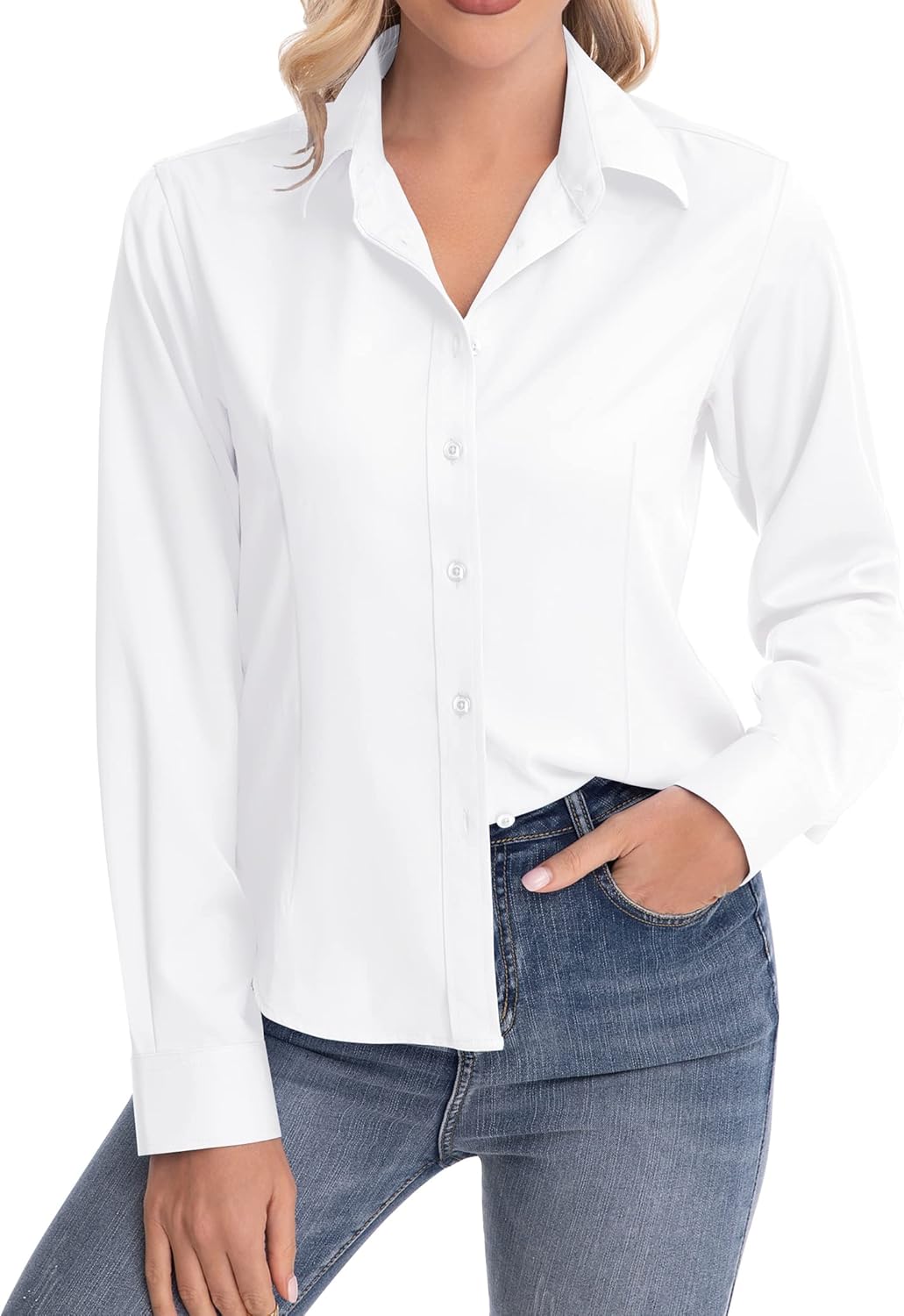 siliteelon Womens Classic-Fit Dress Shirts Long Sleeve Button Down Wrinkle-Free...