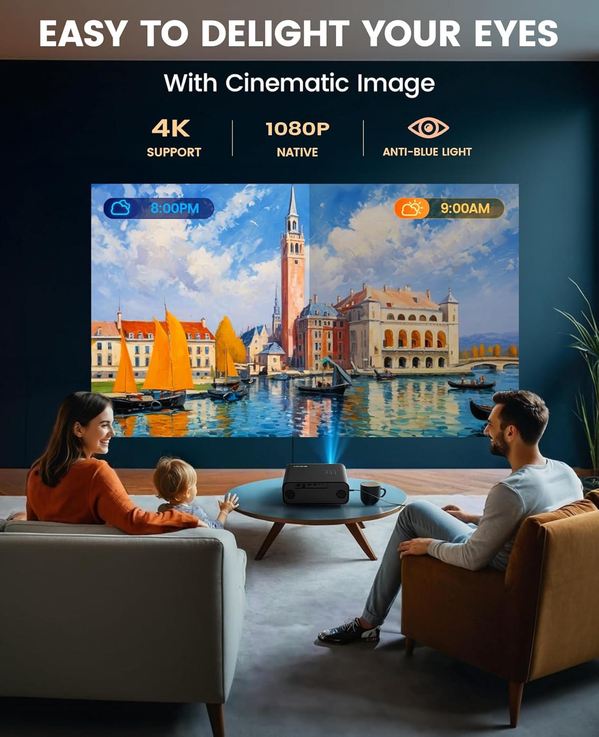 【Auto Focus & Keystone】Projector, 38000 Lumen WiFi 6 Bluetooth Full HD 1080P P...