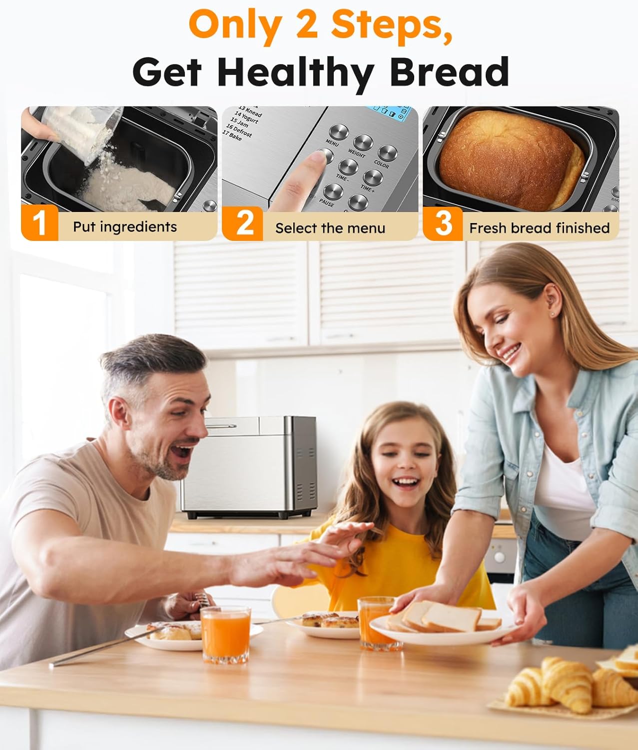 2LB Bread Maker Machine, OSIPOTO 17 in 1 Automatic Stainless Steel Bread Machine...