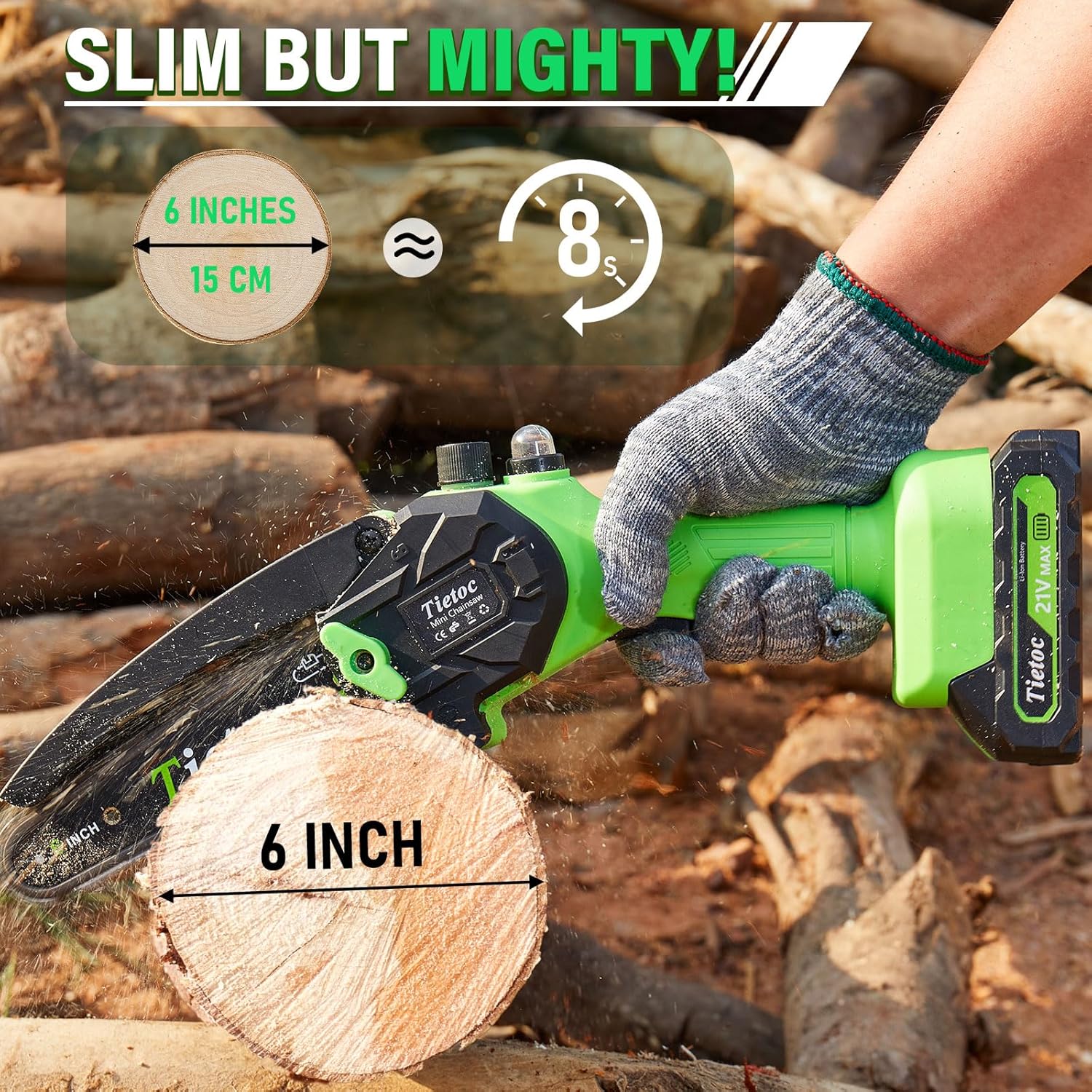 Tietoc Chainsaw 6 Inch Mini Electric Chainsaw Cordless Battery Powered, Hand Hel...