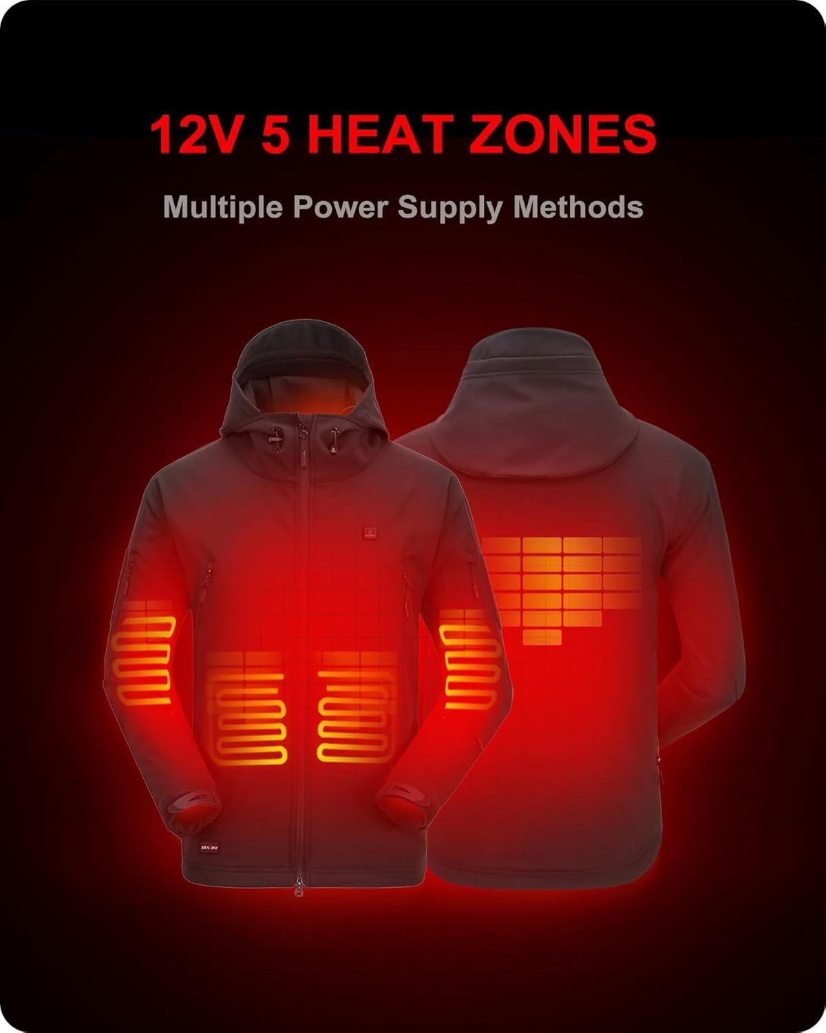 DEWBU Heated Jacket for Men with 12V Battery Pack Winter Outdoor Soft Shell Elec...