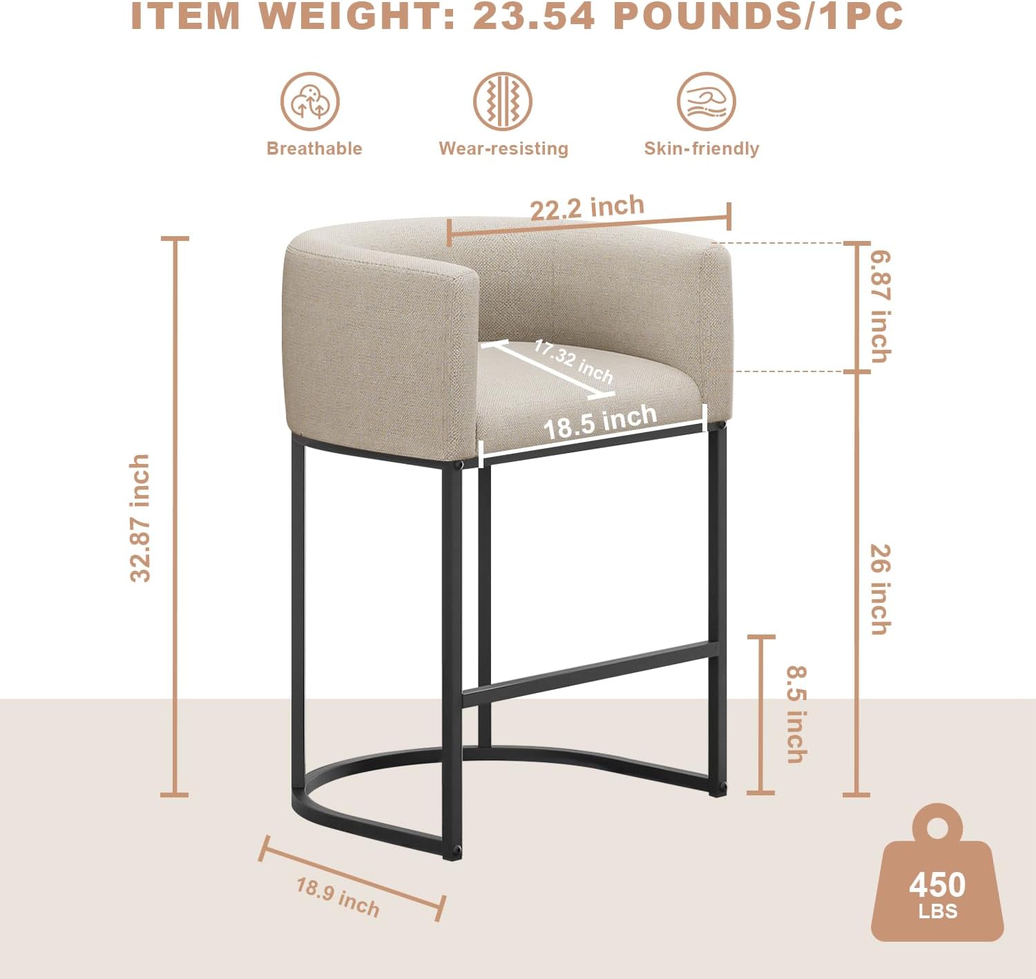 High-Quality 26" H Counter Height Bar Stools, Special Modern Barrel Counter Stoo...