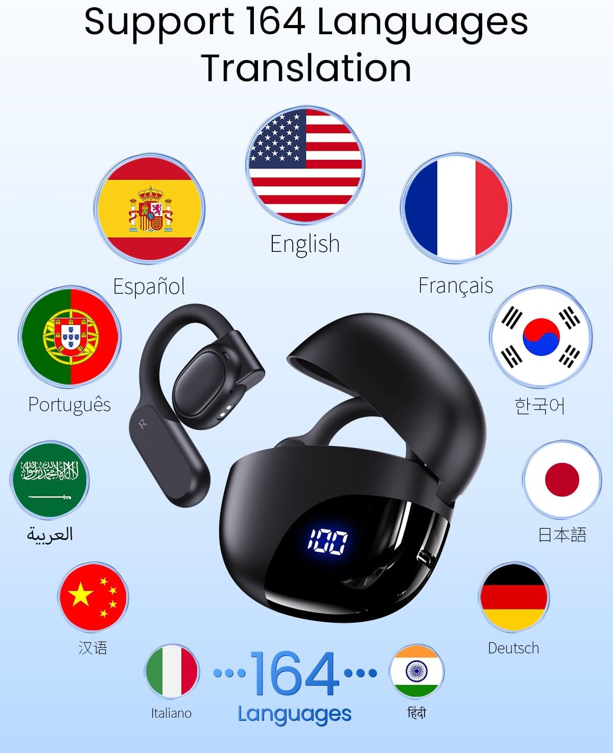 AI Translation Earbuds Real Time 164 Languages 80H Playtime Translator Ear Buds...