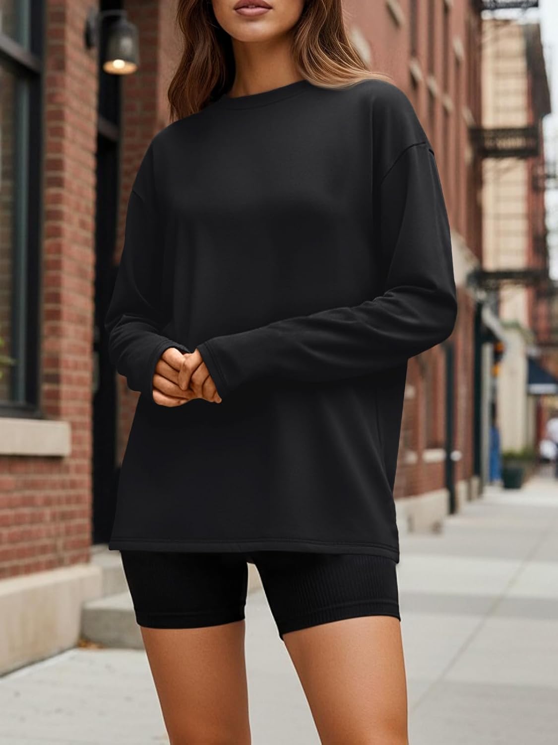 Trendy Queen Womens Spring Tops Oversized Long Sleeve T Shirts 2026 Basic Tee Fa...