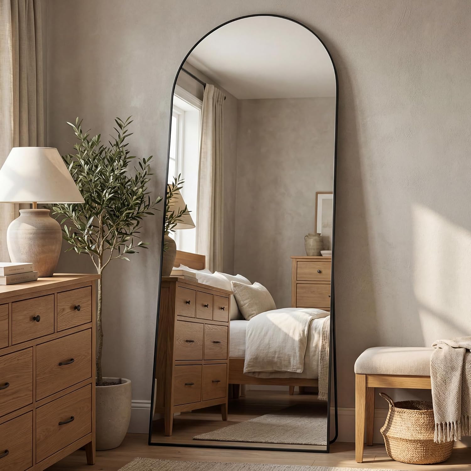 Antok Full Length Mirror, 71"x28" Floor Mirror, Arched Floor Standing Freestandi...