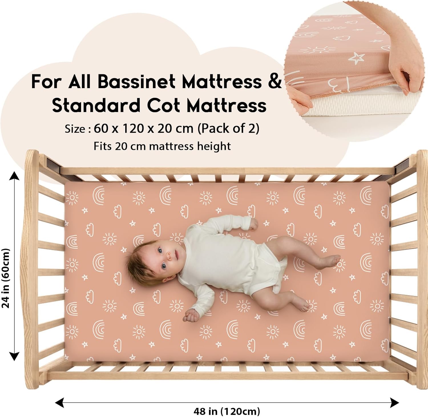 Yoofoss Cot Sheets, Special Ultra Soft and Breathable Cot Bed Sheets, Cozy Fitte...