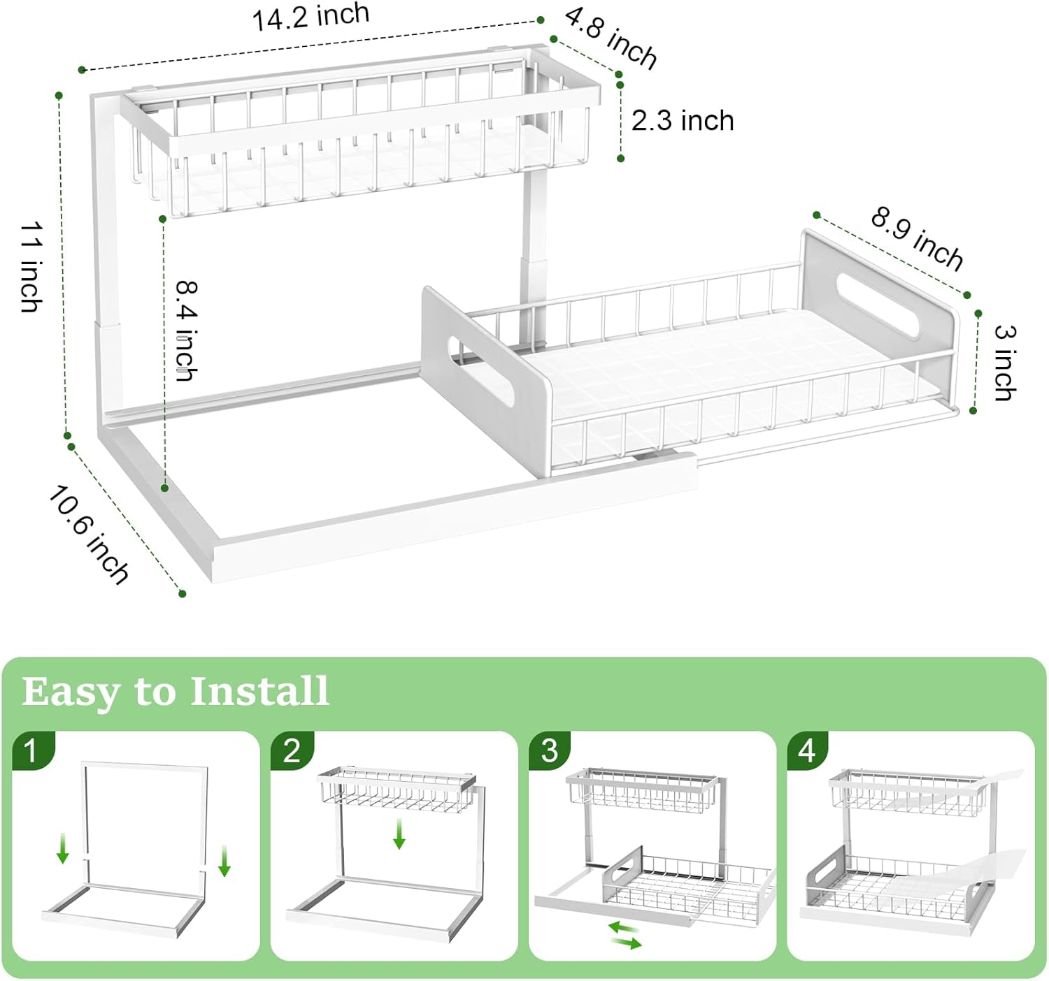 REALINN Under Sink Organizer, Pull Out Cabinet Organizer 2 Tier Slide Out Sink S...