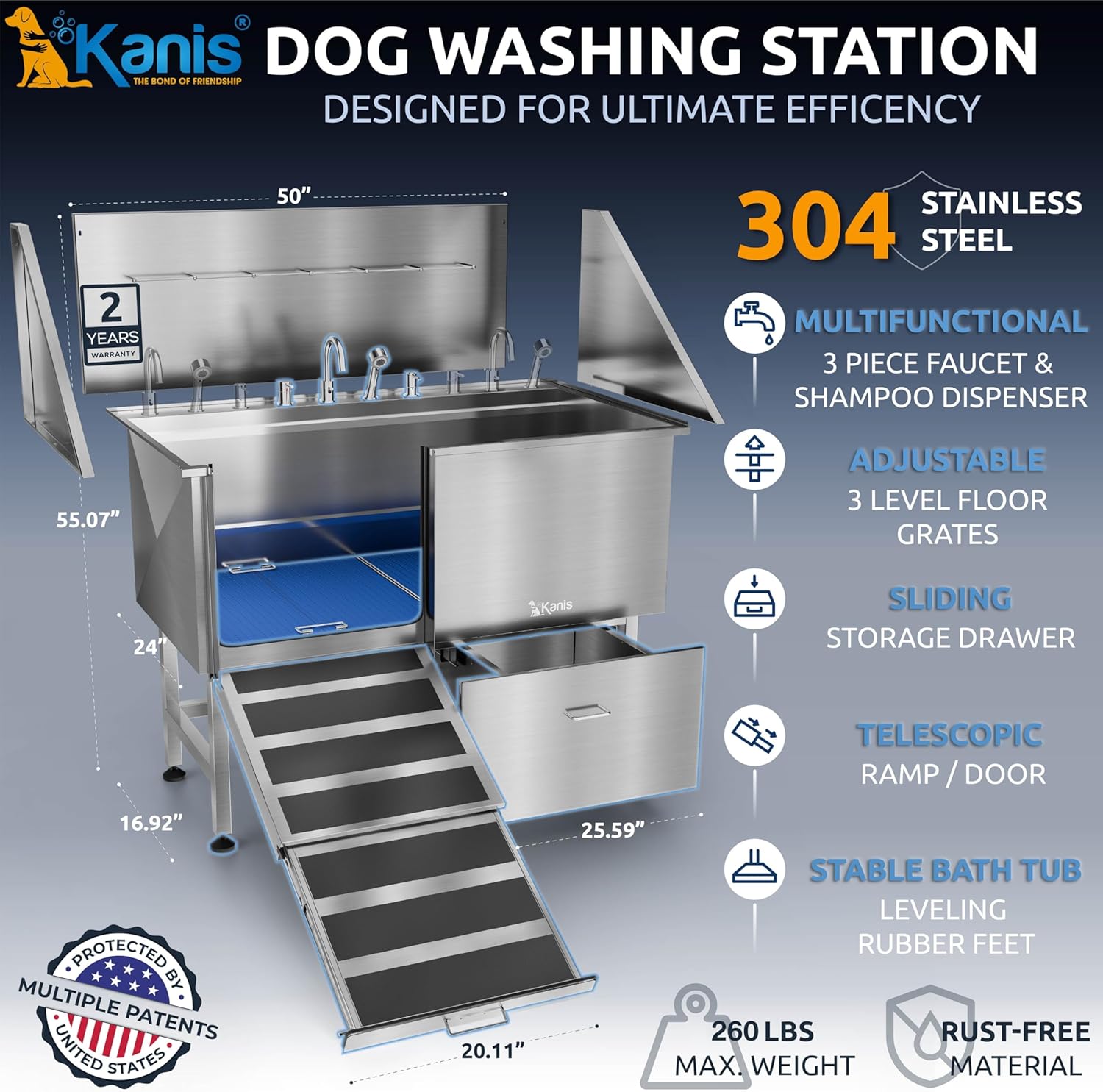 KANIS Professional Dog Washing Station - 304 Stain...