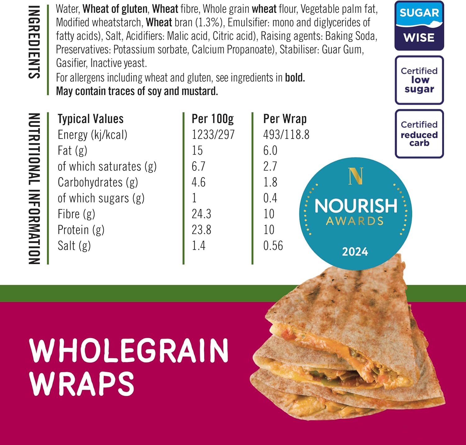 Fit bakes 2g Carbs Wholegrain Keto Wraps, 10g Protein, 6x40g Tortillas, Low Carb...