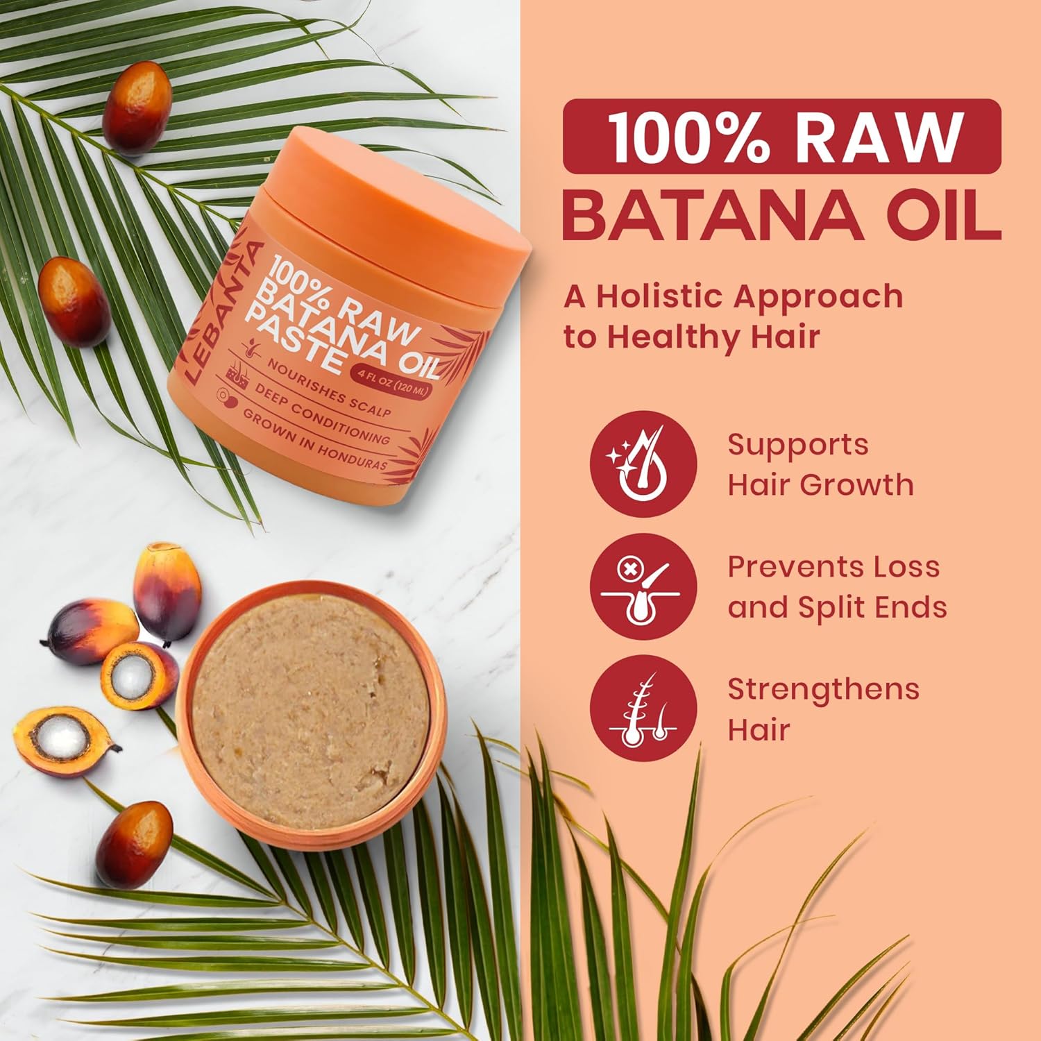 Raw Batana Oil for Hair Growth - 100% Pure, Organic 4oz Batana from Honduras for...