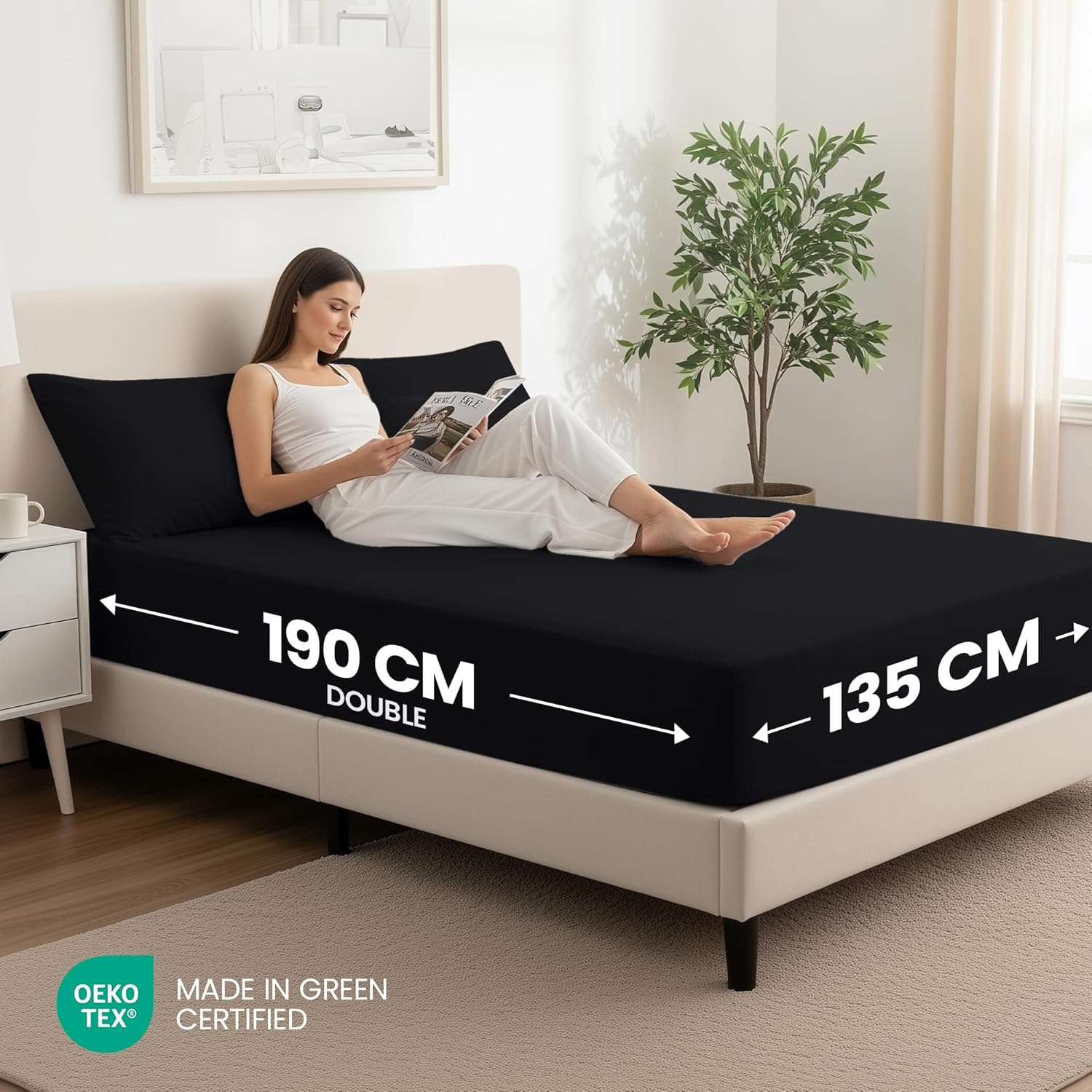 Utopia Bedding Fitted Sheet Double (2 Pack), Black - Deep Pocket 14 inch (35 cm)...