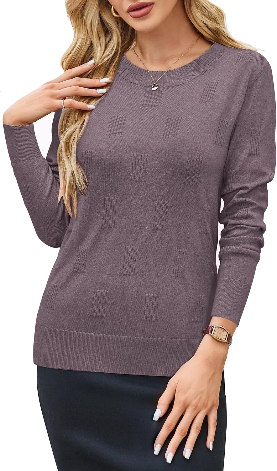Arach&Cloz Women's Soft Knit Sweater Fall Dressy Casual Pullover Tops A-gray Pur...