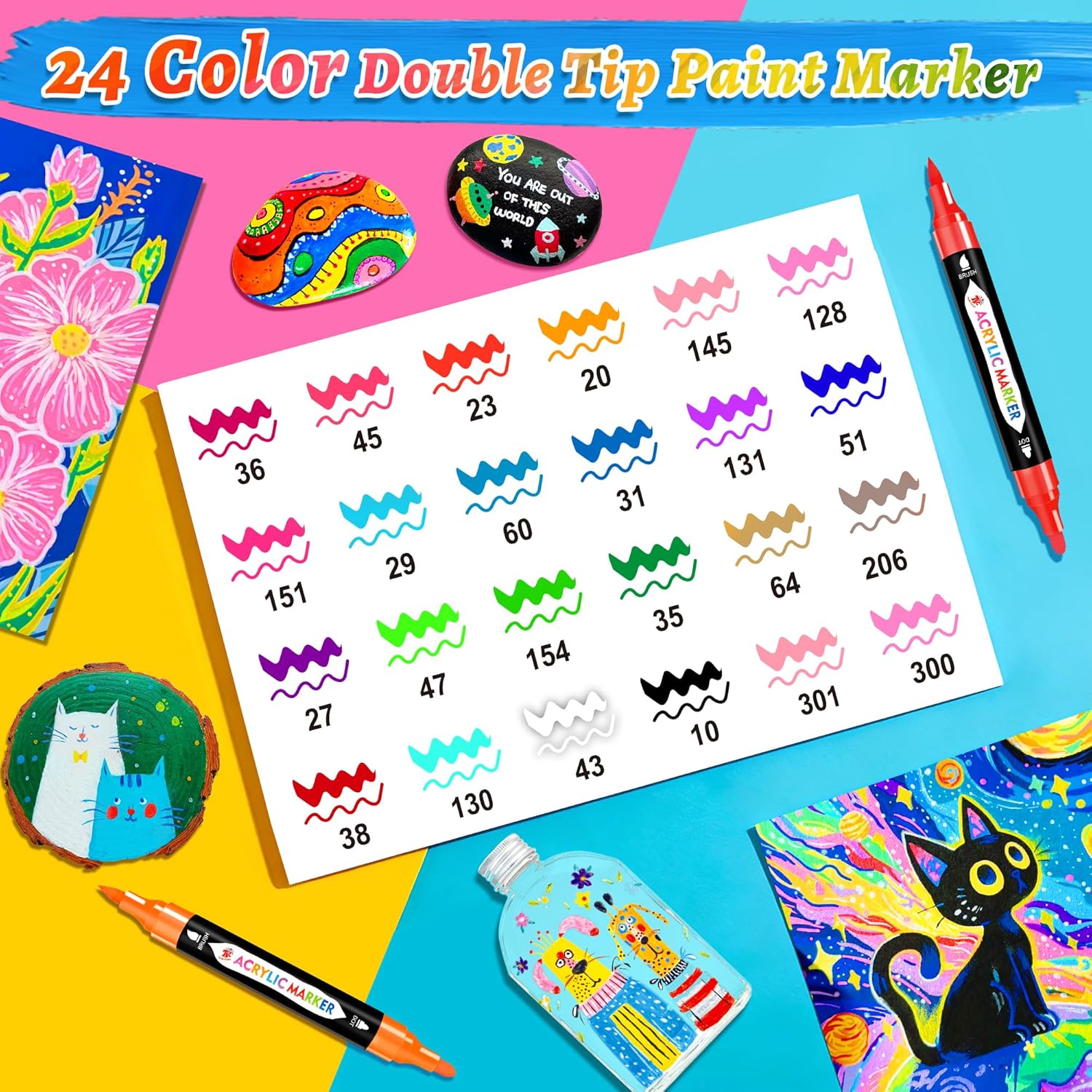 TBC The Best Crafts 24 Colors Dual Tip Acrylic Paint Markers,Waterproof, Non-Tox...