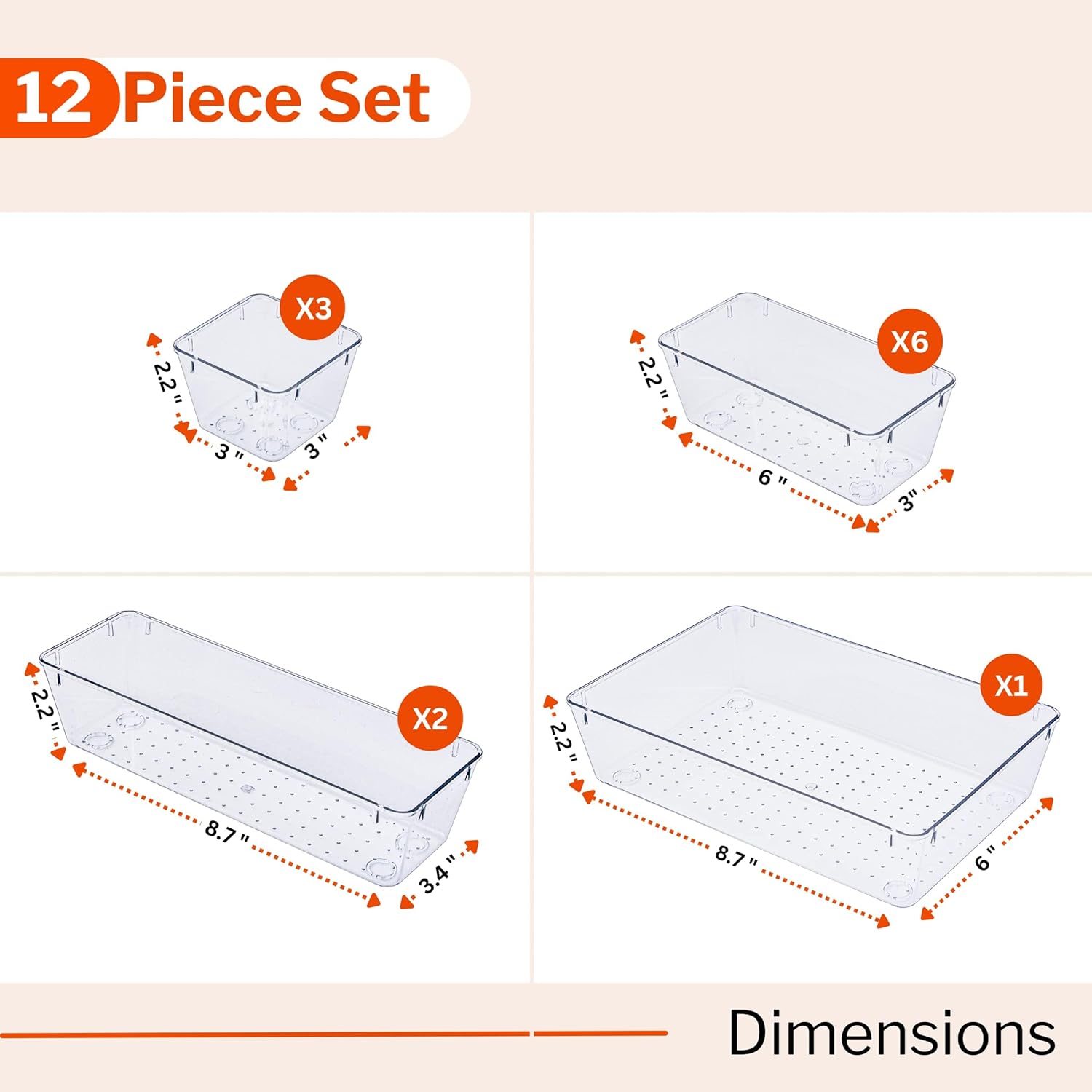 Drawer Organiser Set – Makeup Organiser Tray for Drawers – Clear Cosmetics Conta...