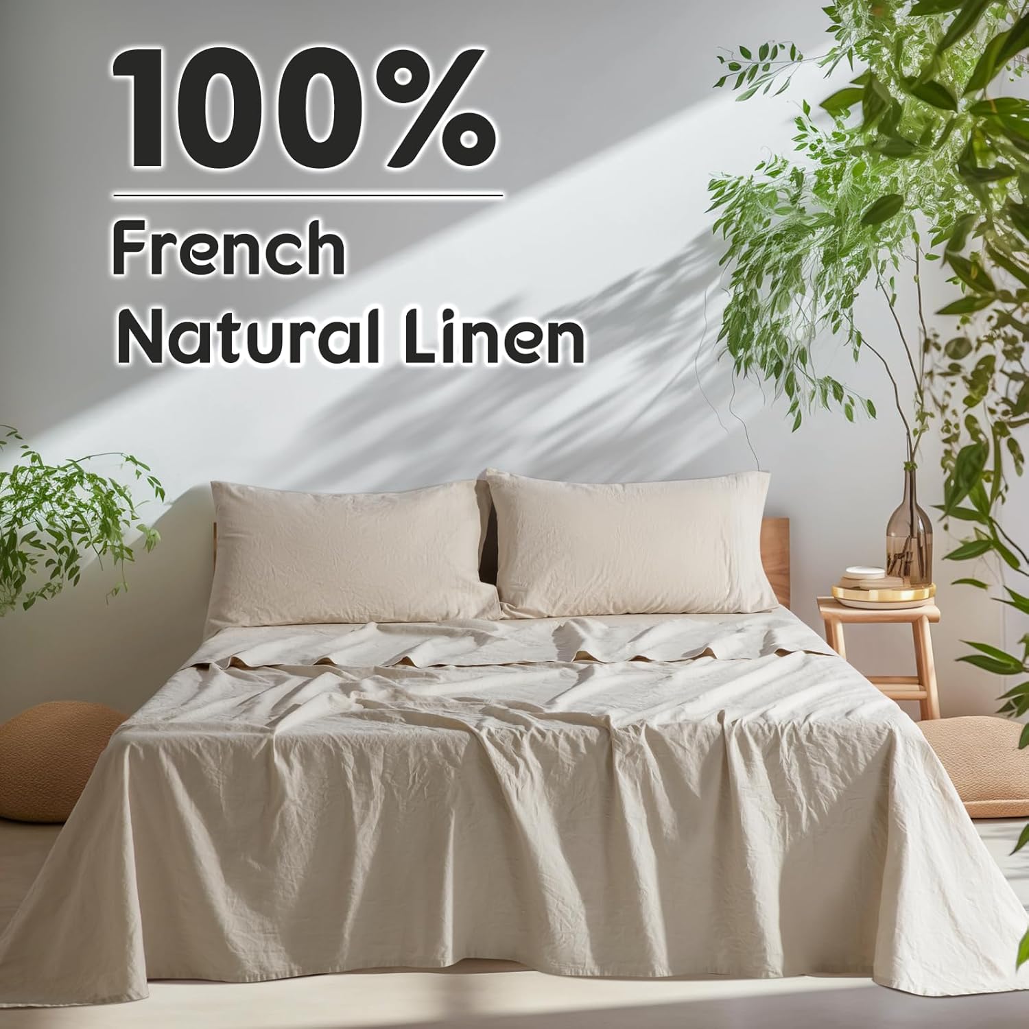 SONORO KATE 100% French Pure Linen Sheets, Breathable and Durable Linen King Siz...