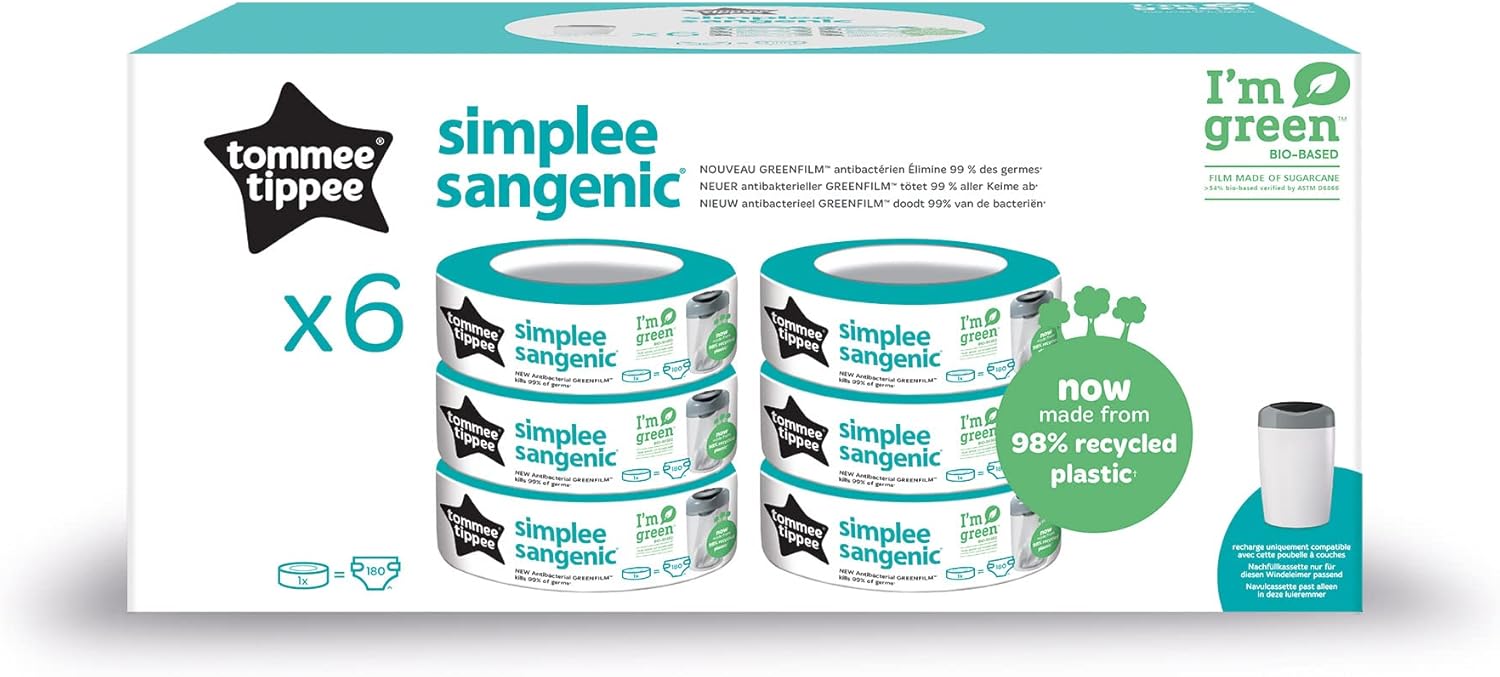 Tommee Tippee Simplee Sangenic Refill Cassettes Pack of 6 Refill Cassettes, Only...