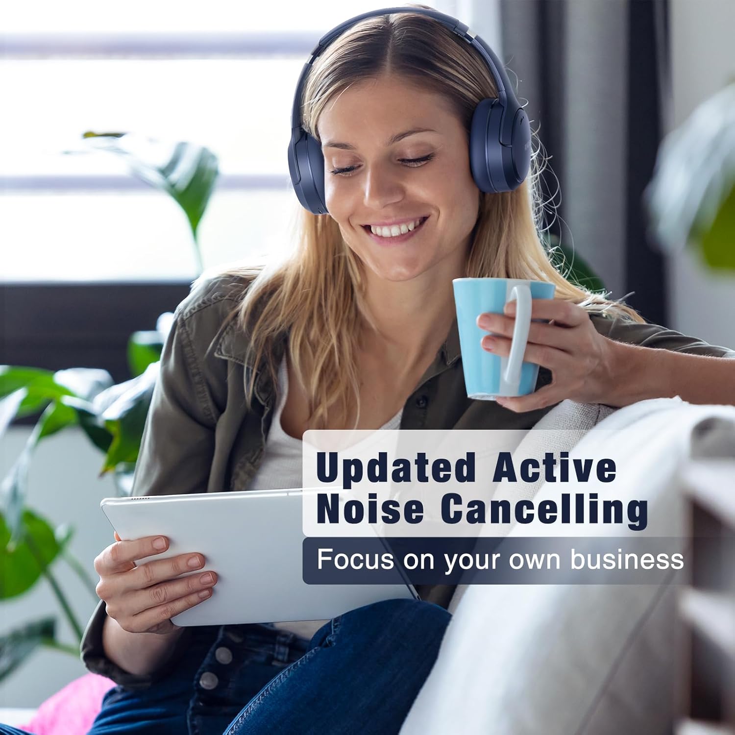 RUNOLIM Hybrid Active Noise Cancelling Headphones, Wireless Over Ear Bluetooth H...