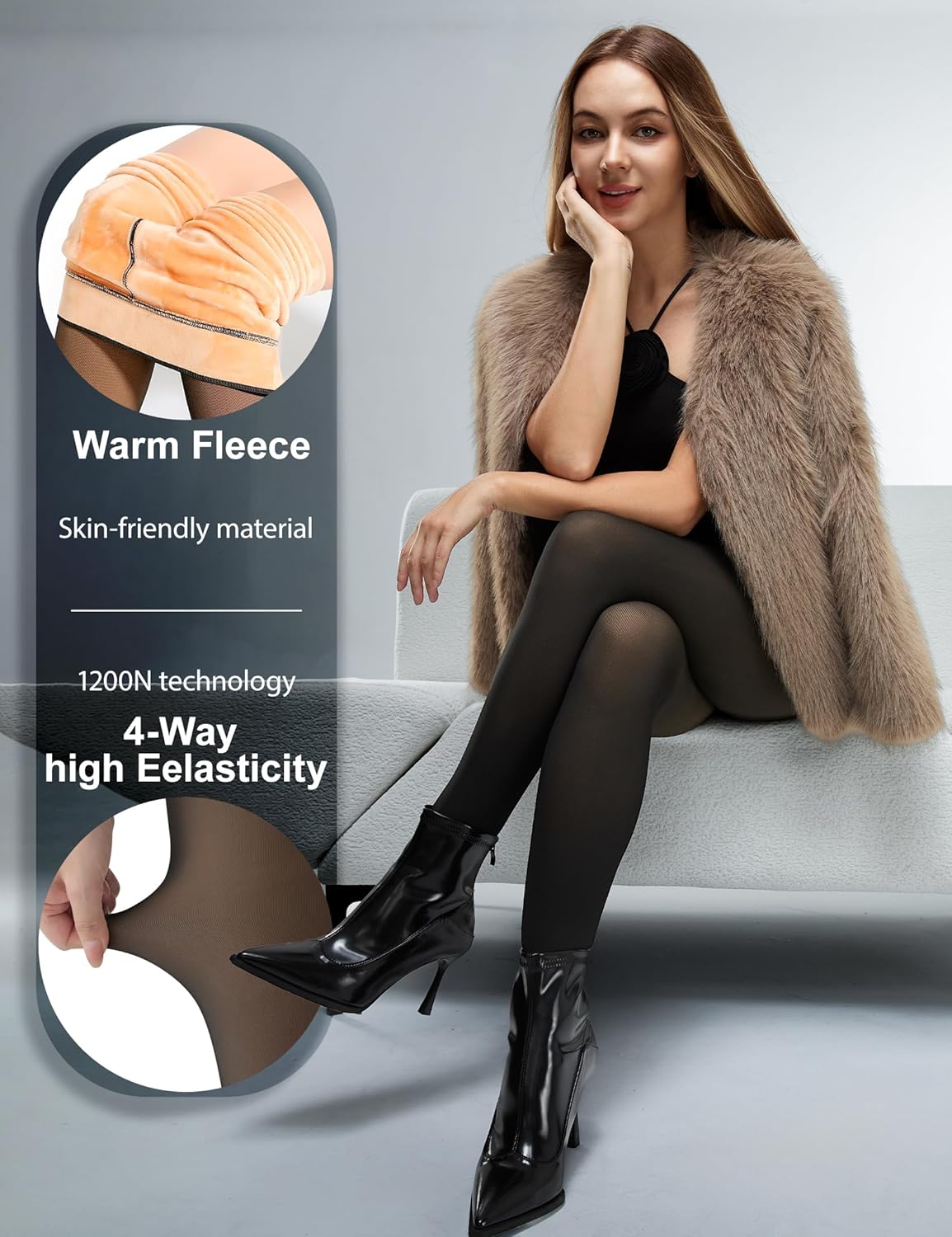 Fleece Lined Tights Women Sheer Warm Pantyhose Leggings Fake Translucent Thermal...