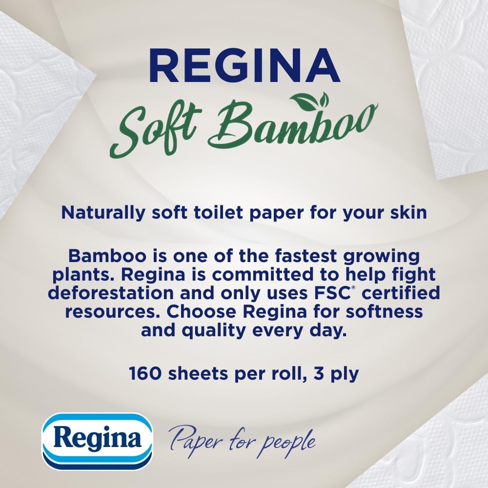 Regina Soft Bamboo - 45 Rolls of Toilet Tissue 3 Ply, 160 Sheets, Naturally Soft...