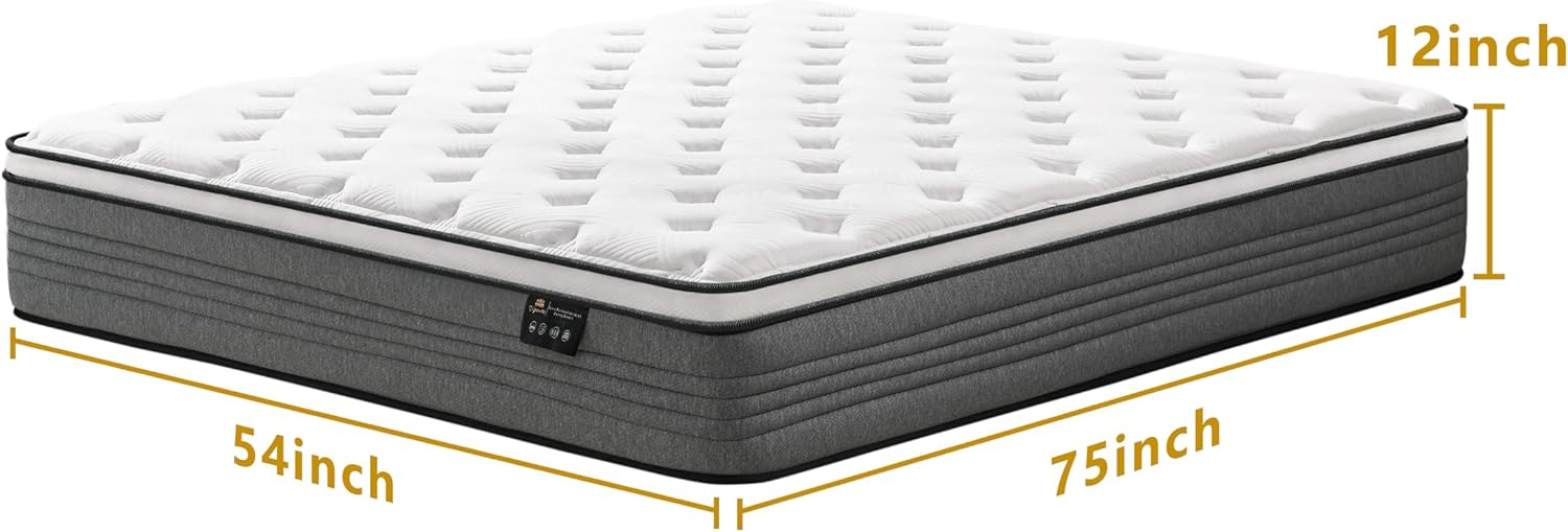 Full Mattress, 12 Inch Full Size Mattresses, 12 Inch Hybrid Pocketed Coil Mattre...