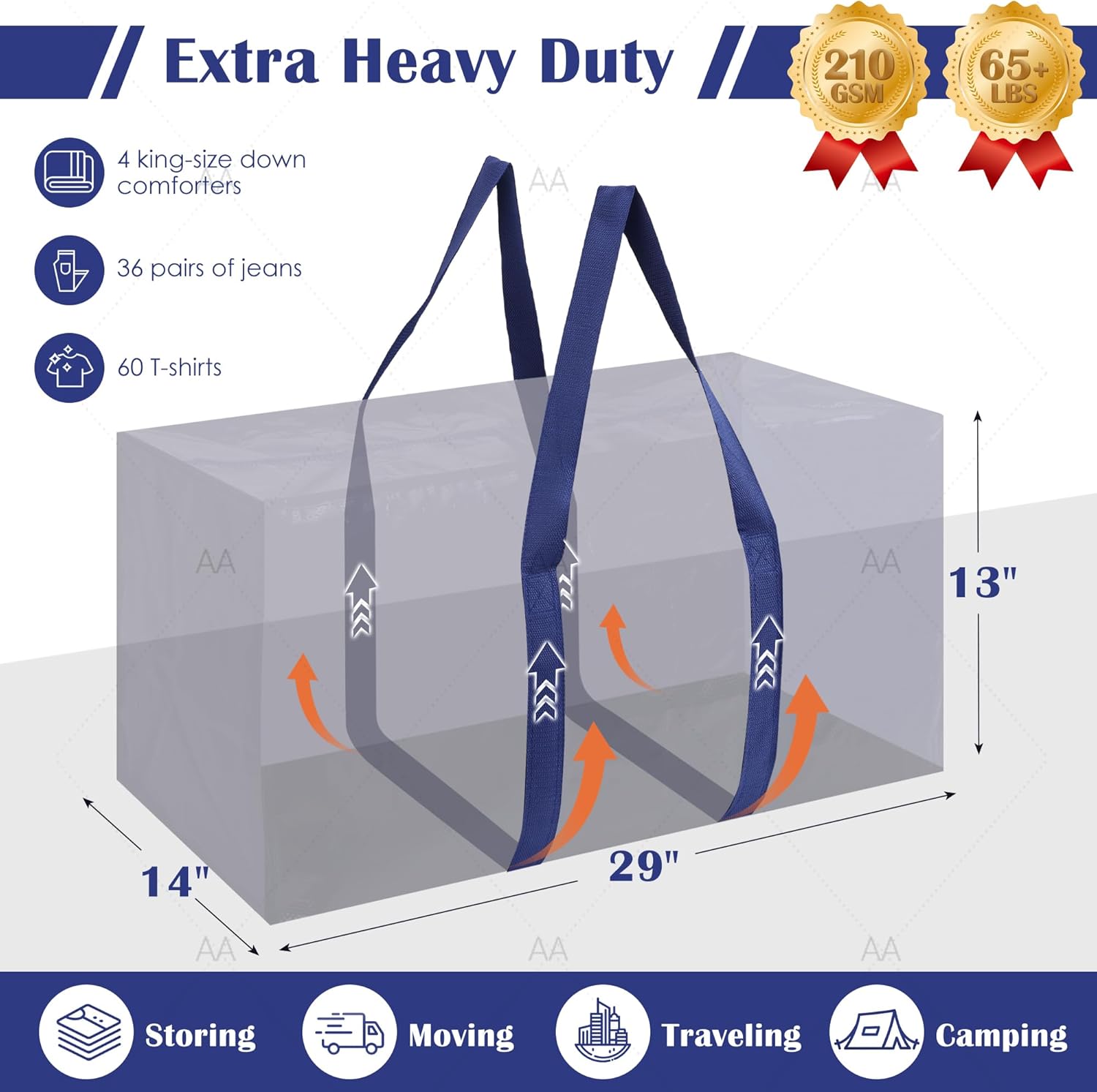 6 Pack Extra Large Heavy Duty Moving Bags with Reinforced Zipper & Wide Handles,...