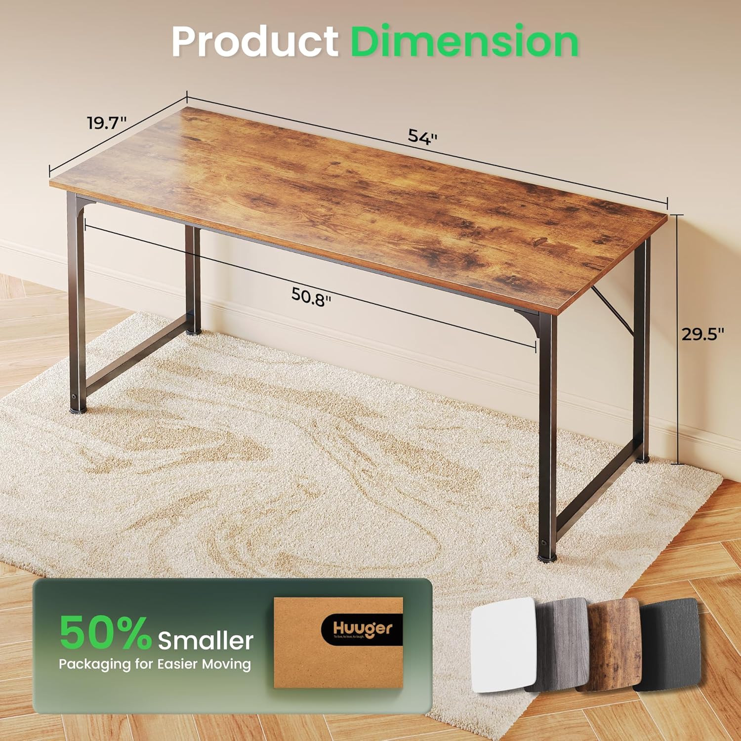 Huuger Computer Desk, 55 Inch Home Office Desk, Gaming Writing Work from Home St...