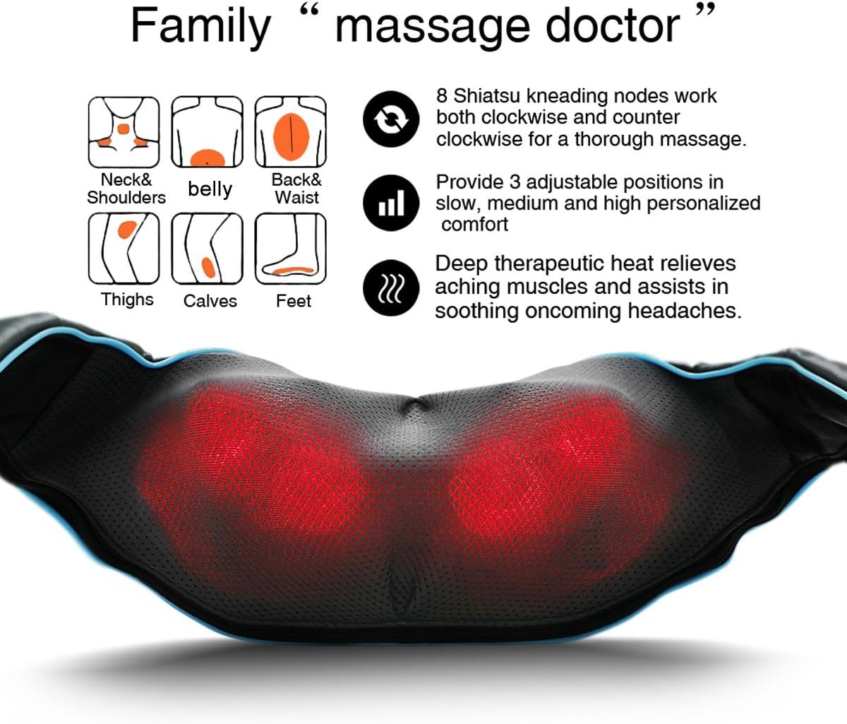 Mo Cuishle Shiatsu Back Shoulder and Neck Massager with Heat, Electric Deep Tiss...