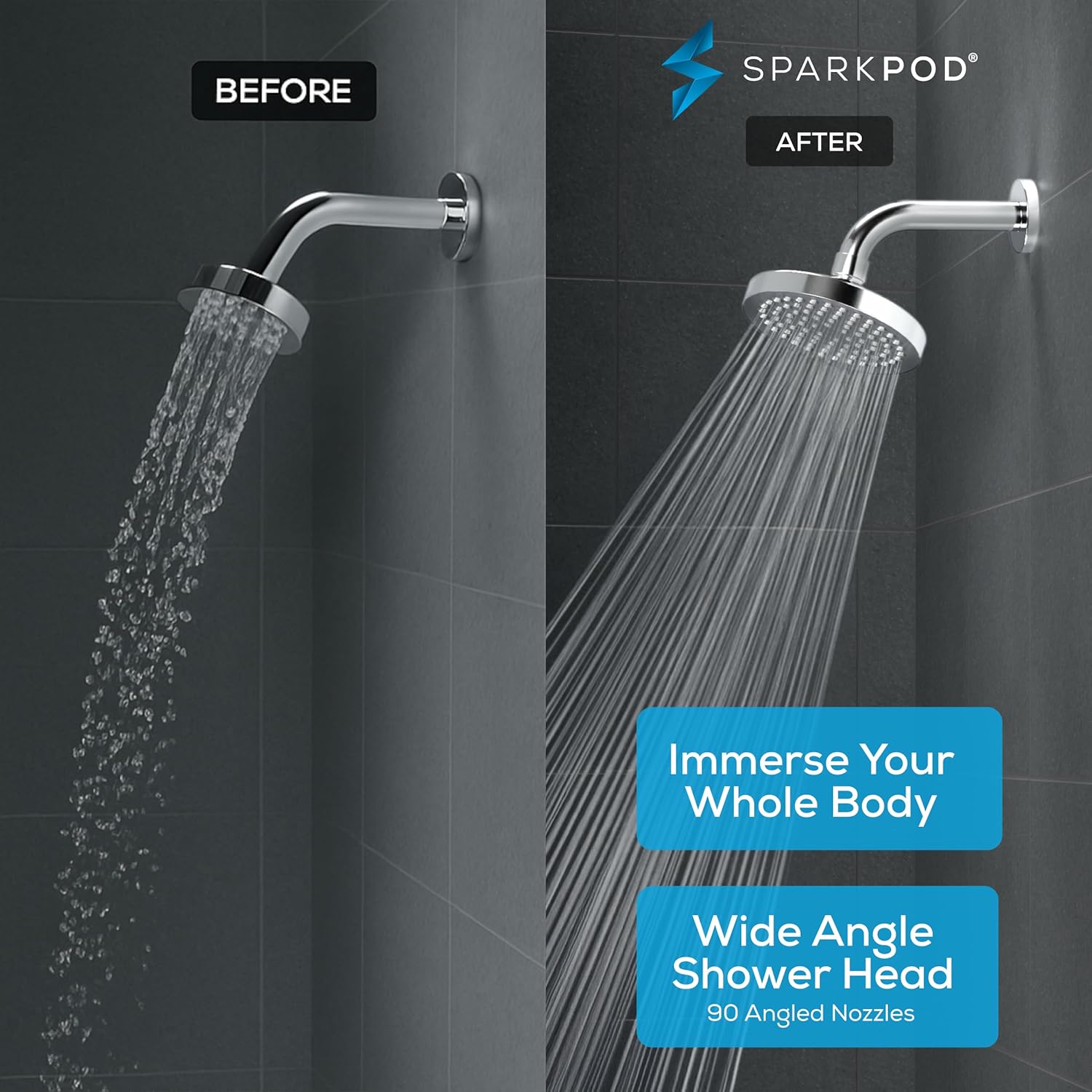 SparkPod Shower Head - High Pressure Rain - Premium Quality Luxury Design - Easy...