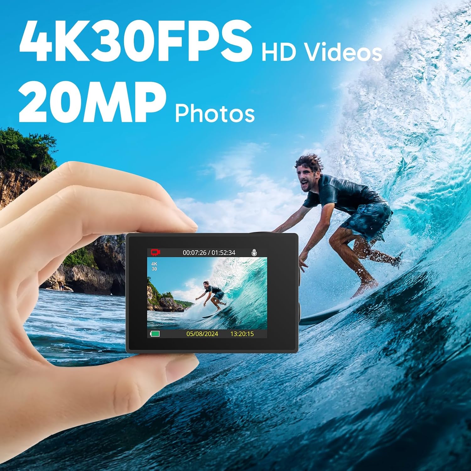 AKASO EK7000 4K30FPS Action Camera with 64GB microSDXC Memory Card - 20MP Ultra...
