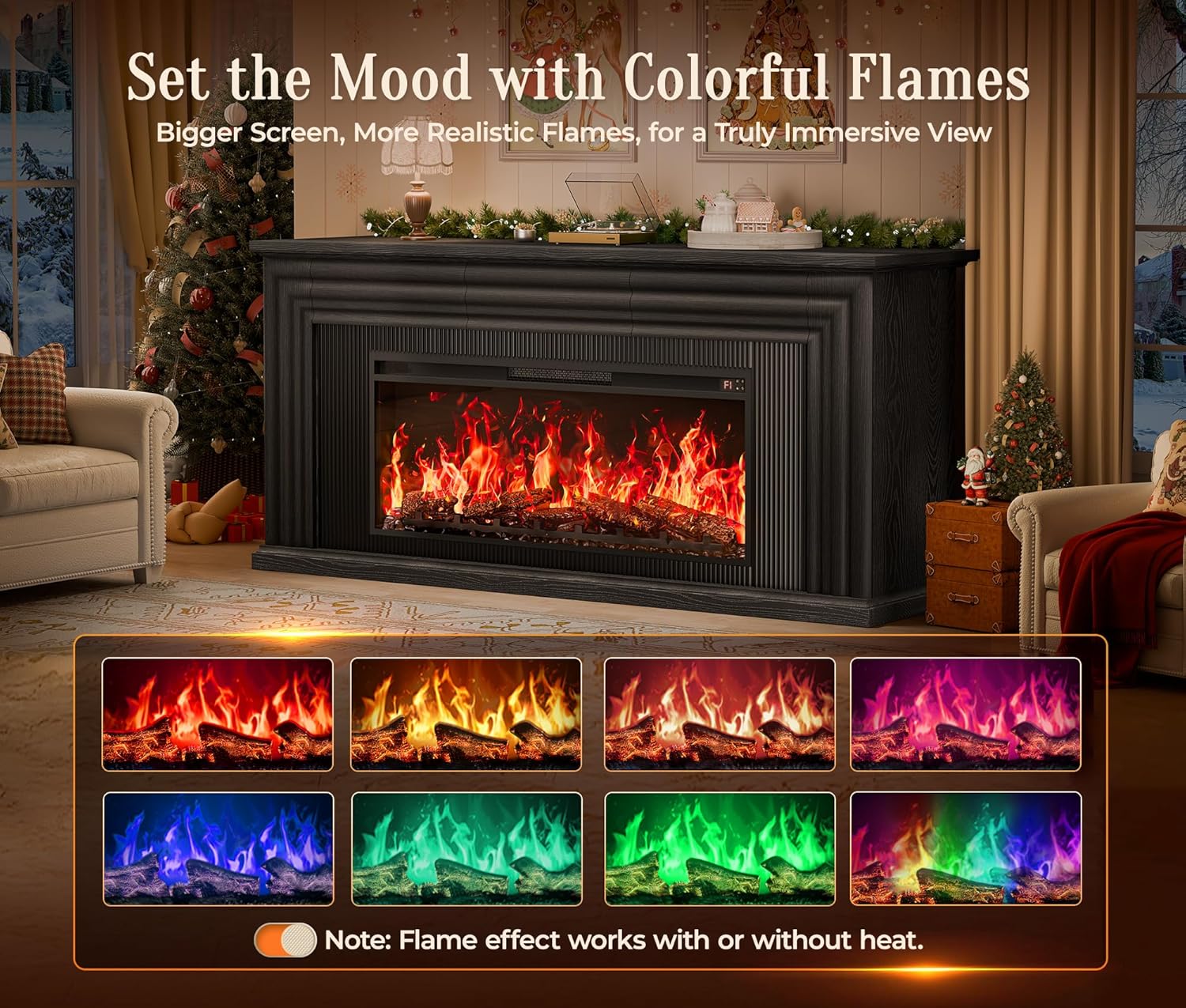 PRAISUN 70'' Fireplace TV Stand with 42'' Electric Fireplace, Farmhouse TV Stand...