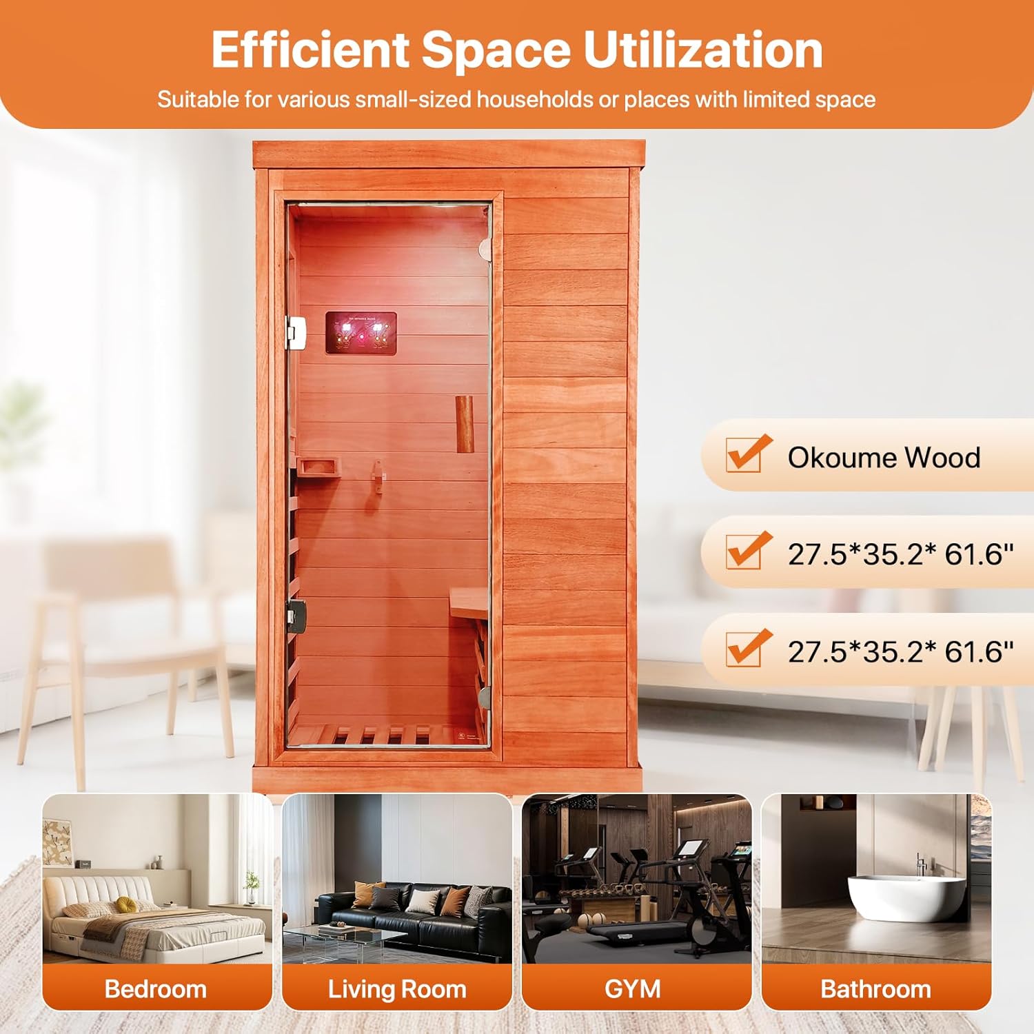 Unique Far Infrared Sauna, Innovative Home Sauna Spa Room with Low-EMF Wood, Hig...