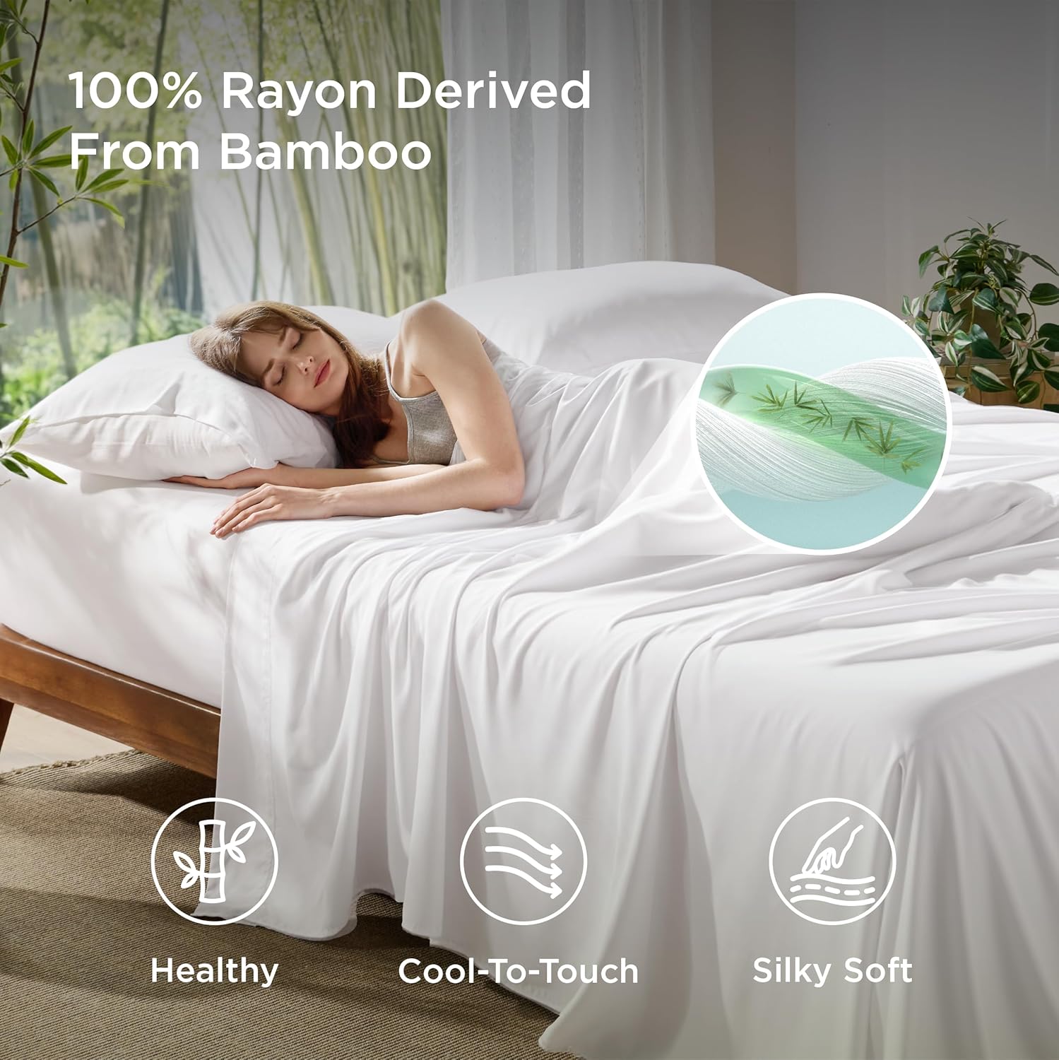 Bedsure King Size Sheet Set, Cooling Sheets, Rayon Derived from Bamboo, Deep Poc...