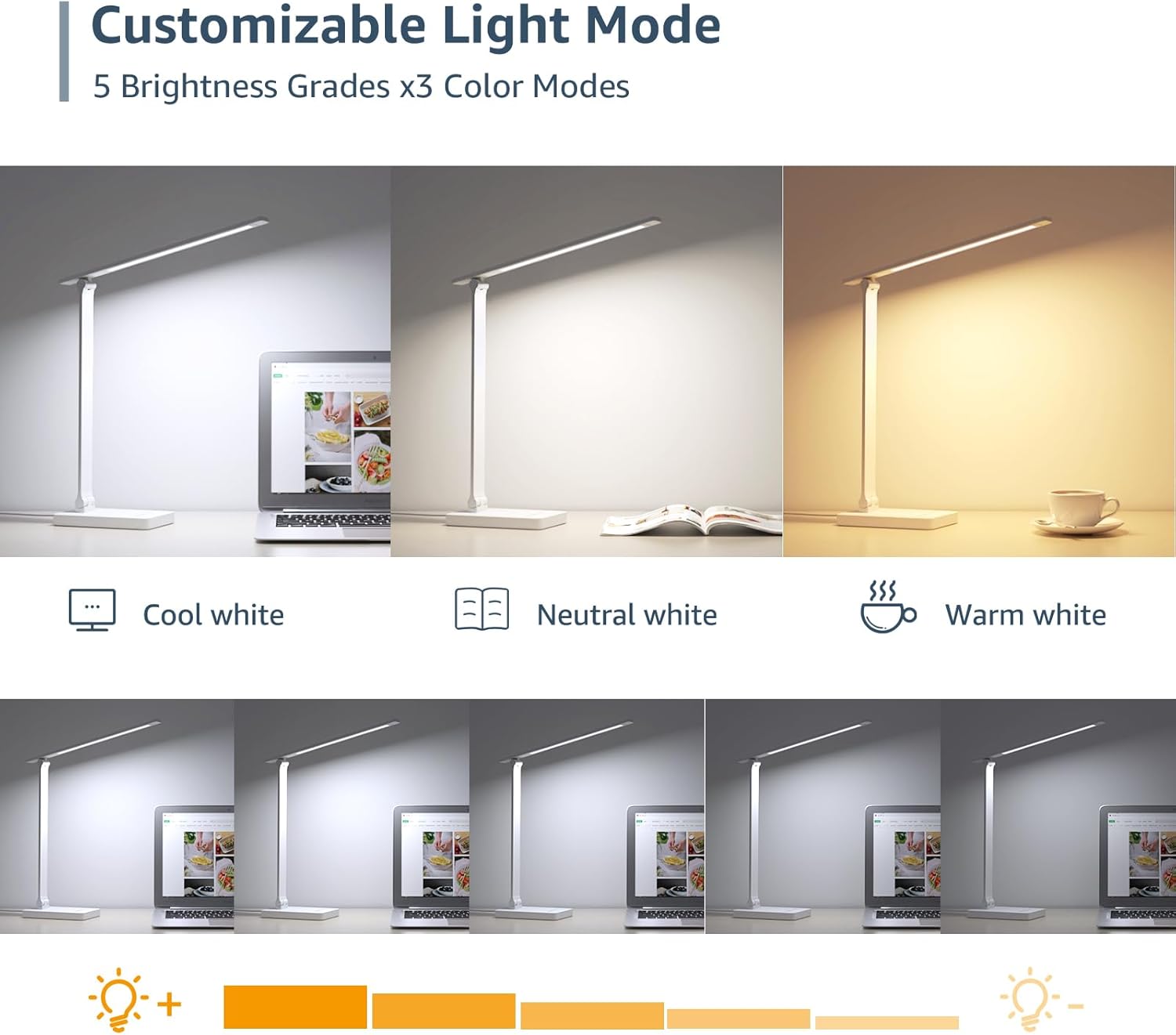 Lepro LED Desk Lamp, Desk Lamp with Power Adapter, 655lm, Desk Lamps Office with...