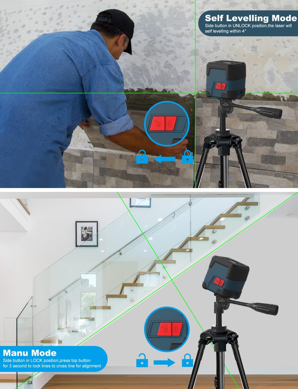 High-Quality Laser Level, Advanced RockSeed Green Cross Line Level, Versatile Se...