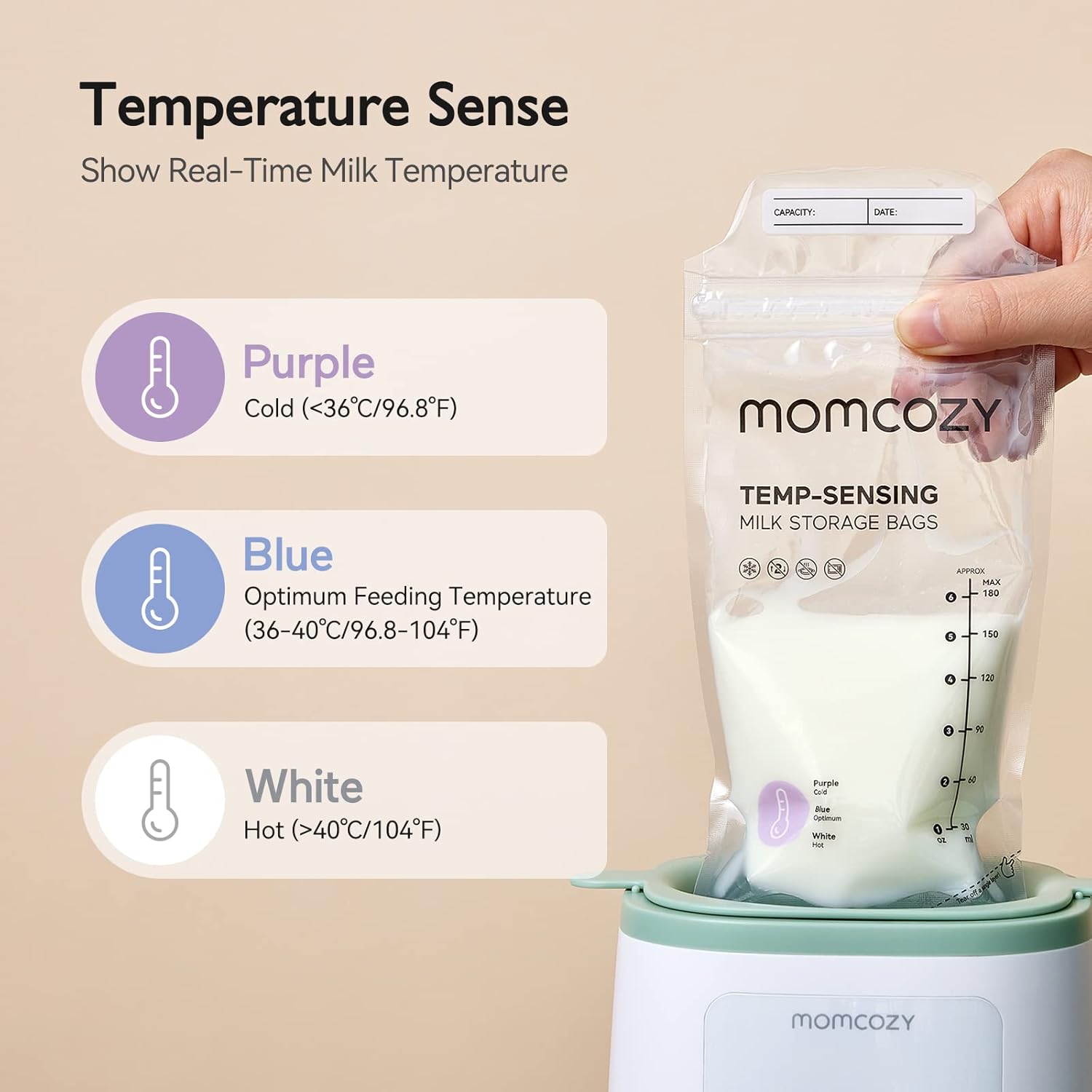 50PCS Momcozy Breastmilk Storing Bags, Temp-Sensing Discoloration Milk Storing B...