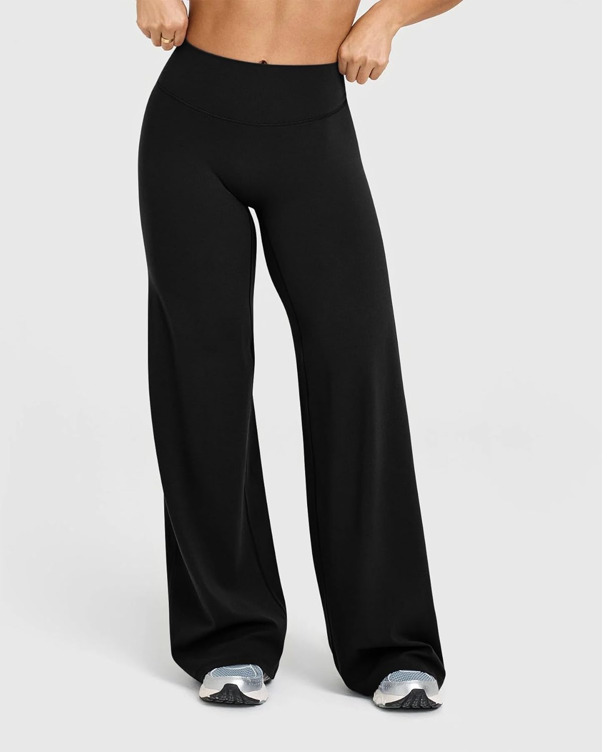 OQQ Yoga Pants Women High Waist Stretch Casual Soft Straight Leg Bottoms Black M...