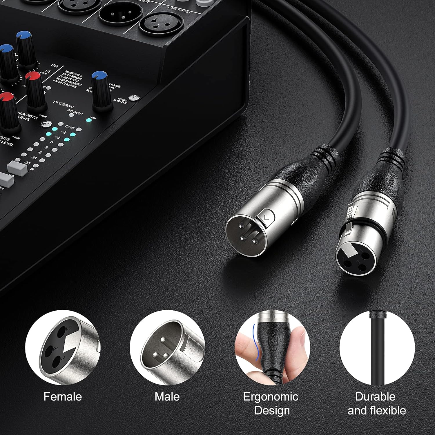 EBXYA XLR Microphone Cable - 10M/30FT 2 Packs - 3 Pin Balanced XLR Male to Femal...