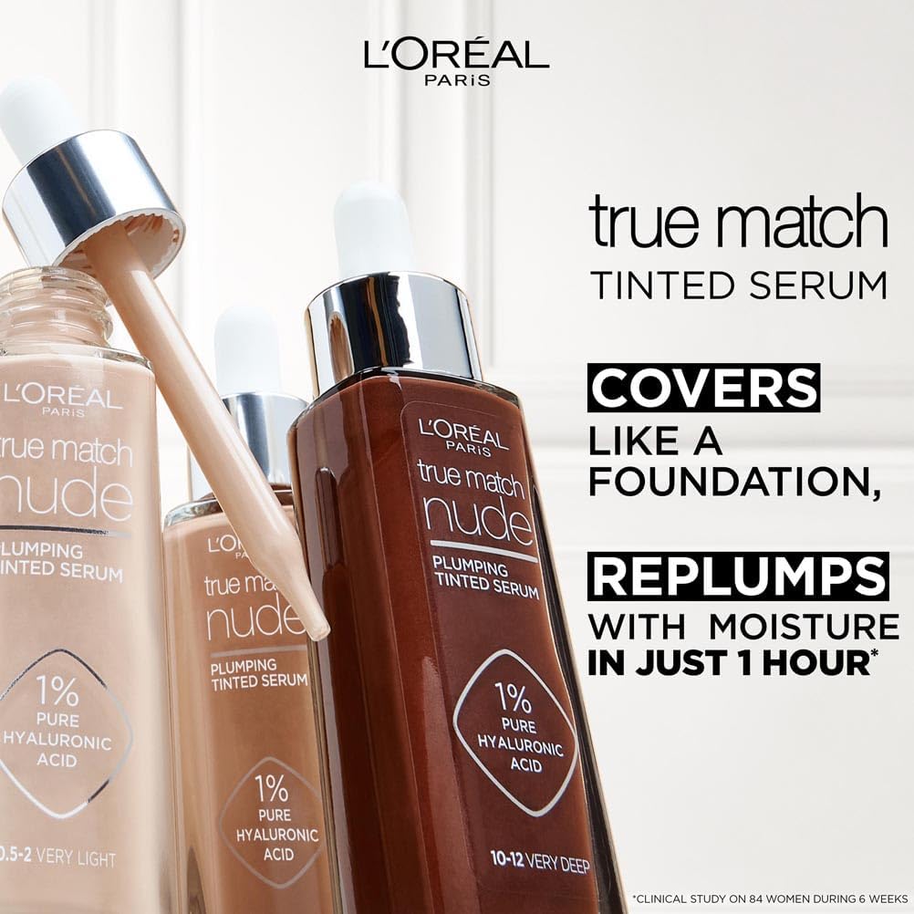L'Oréal Paris Nude Tinted Serum for Face, Plumping and Hydrating Face Makeup, 1...
