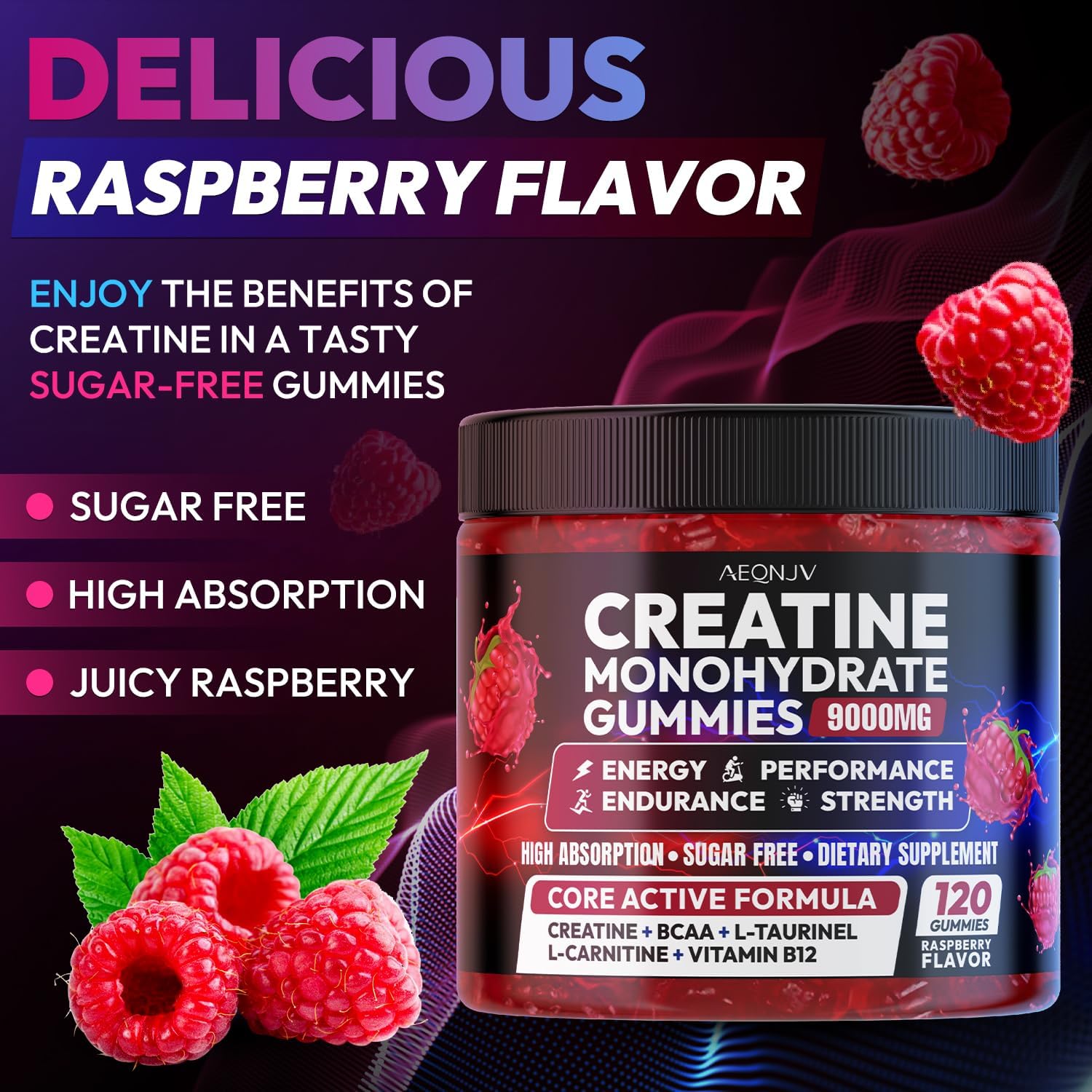 High-Potency Creatine Gummies, Exclusive Monohydrate Complex 9000MG, Essential P...