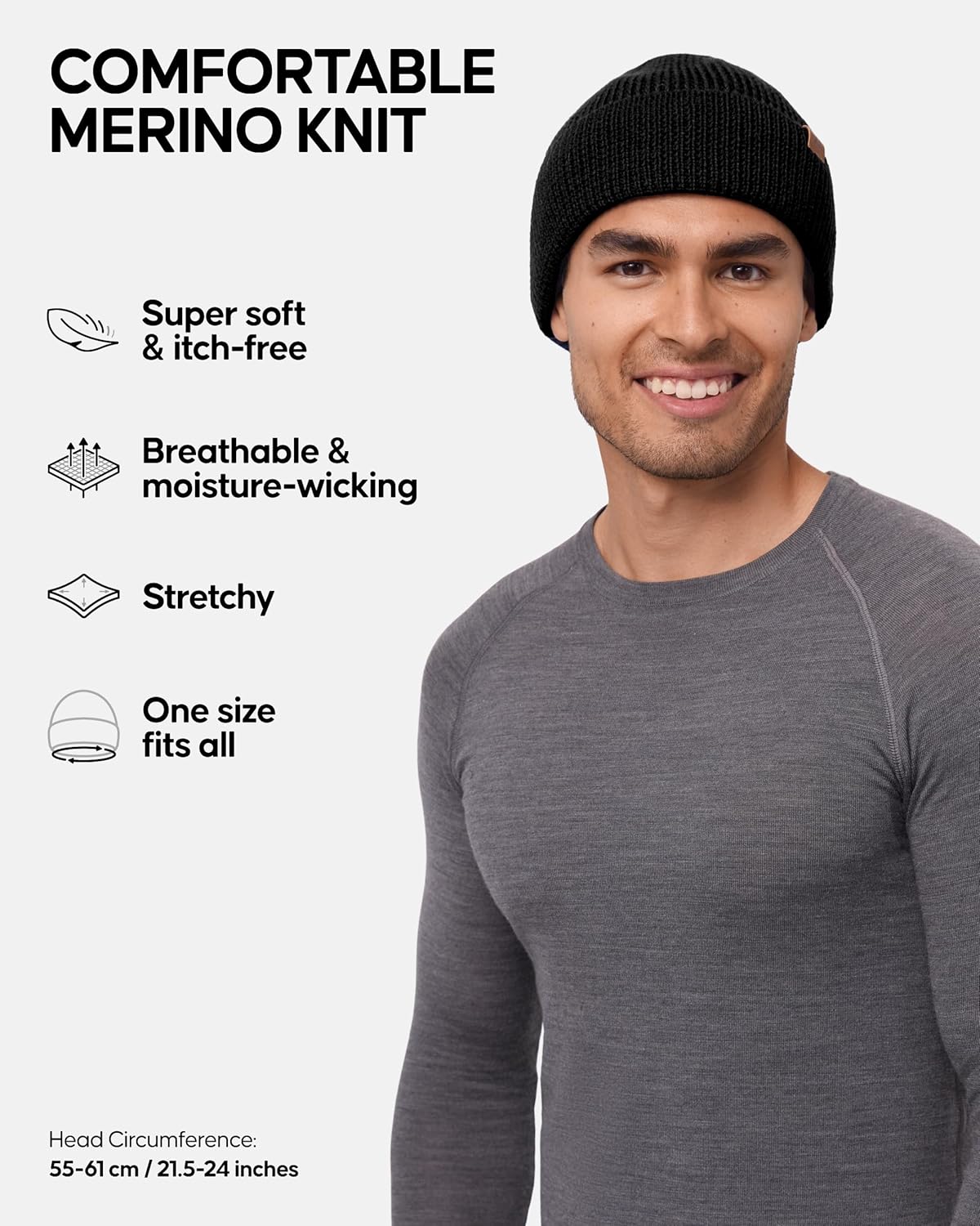 DANISH ENDURANCE Merino Wool Beanie Hat, Thermal Winter Hats, Knit Wooly Hat, Fi...