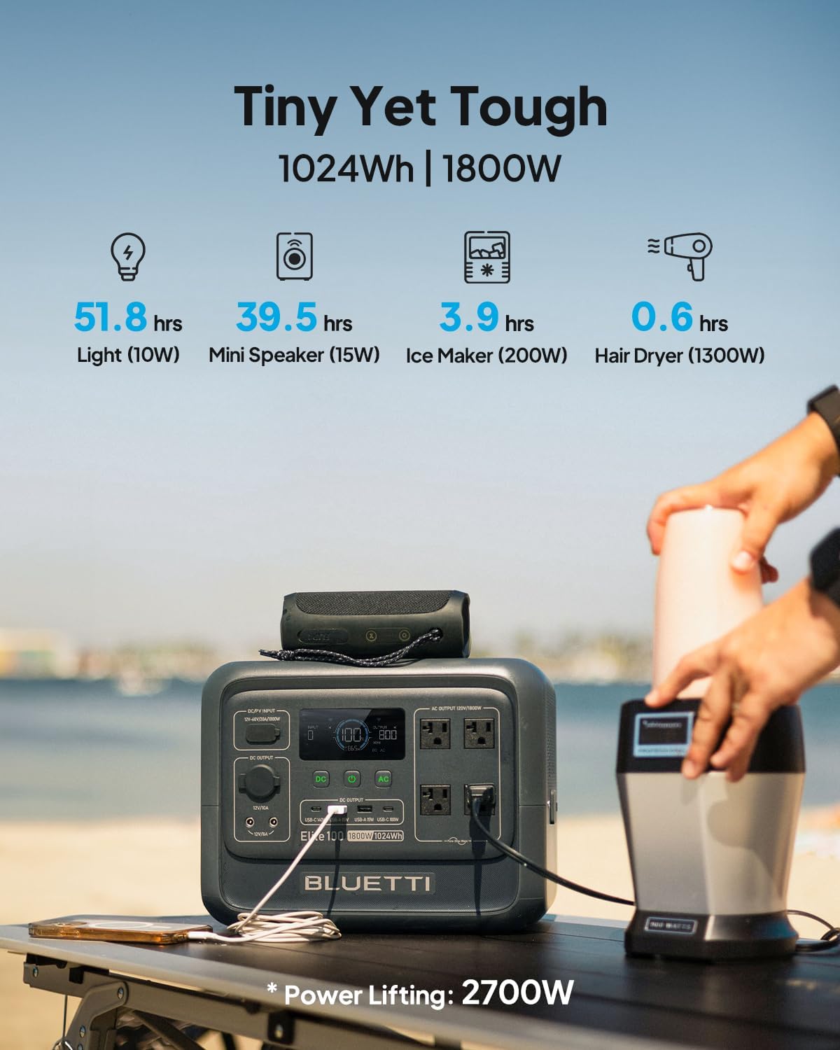 BLUETTI Elite 100 V2 Portable Power Station, 1024Wh LFP Battery Backup w/ 4 1800...