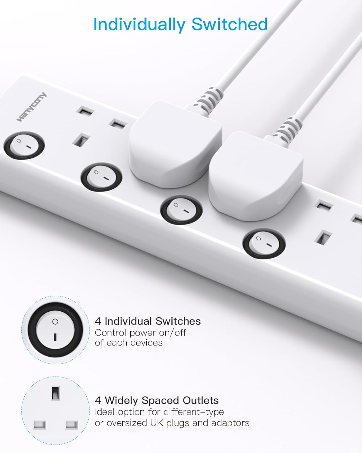 5M Extension Lead, 4 Way Socket with 4 USB Slots(2 USB C), Individually Switched...