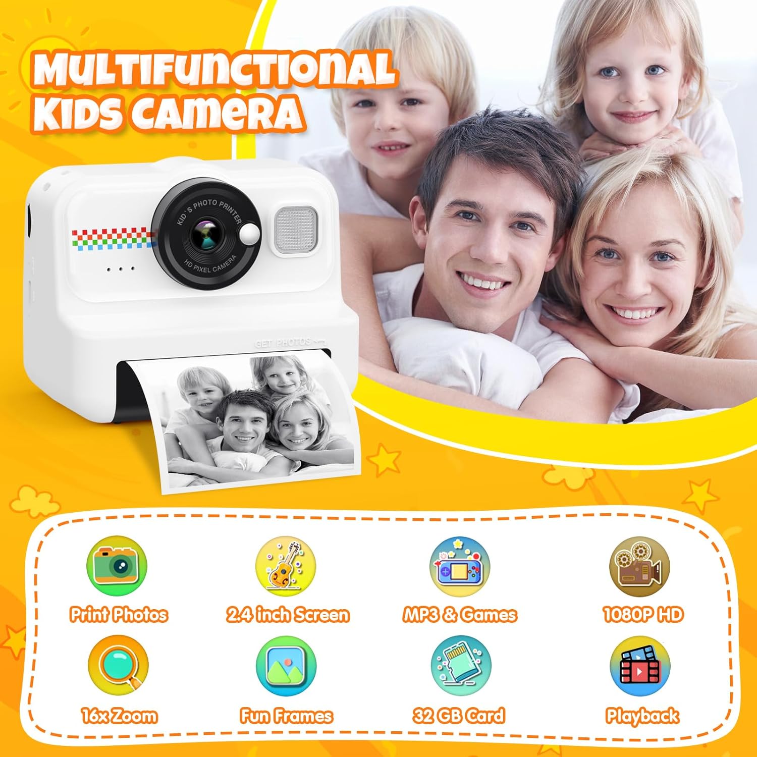 Kids Camera Instant Print, 1080P Instant Print Cam...