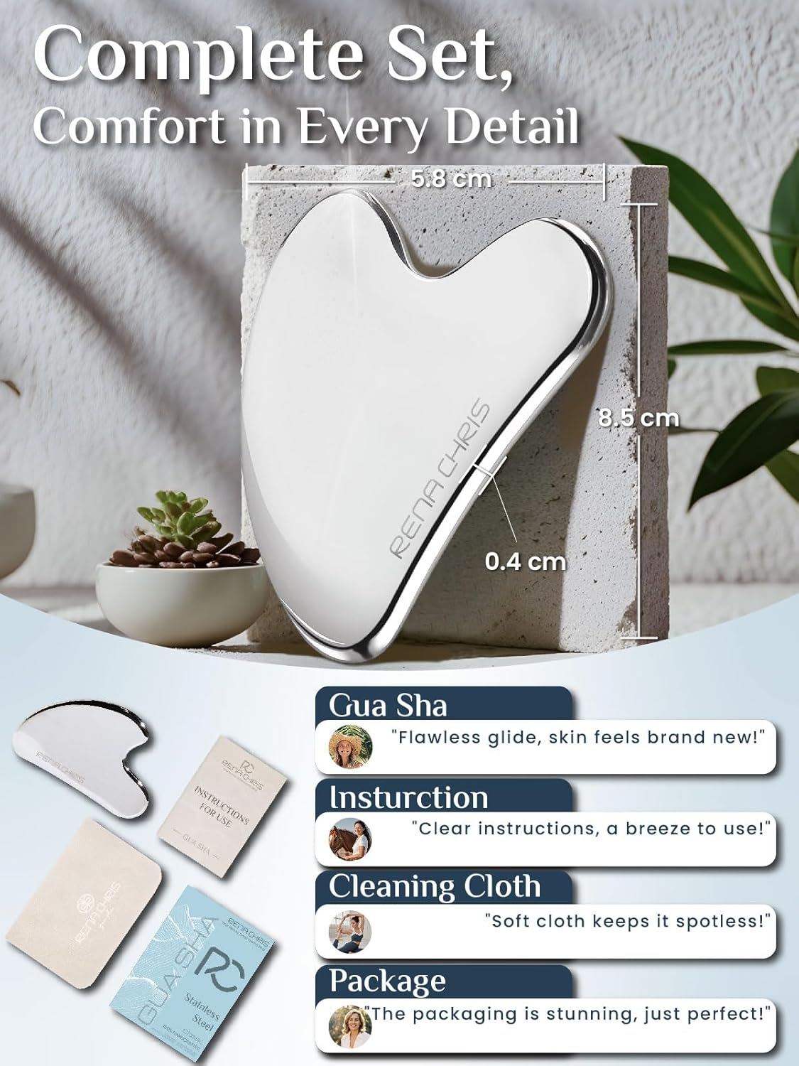 Rena Chris Gua Sha Facial Tools, Stainless Steel Gua Sha Stone, Face Guasha Tool...